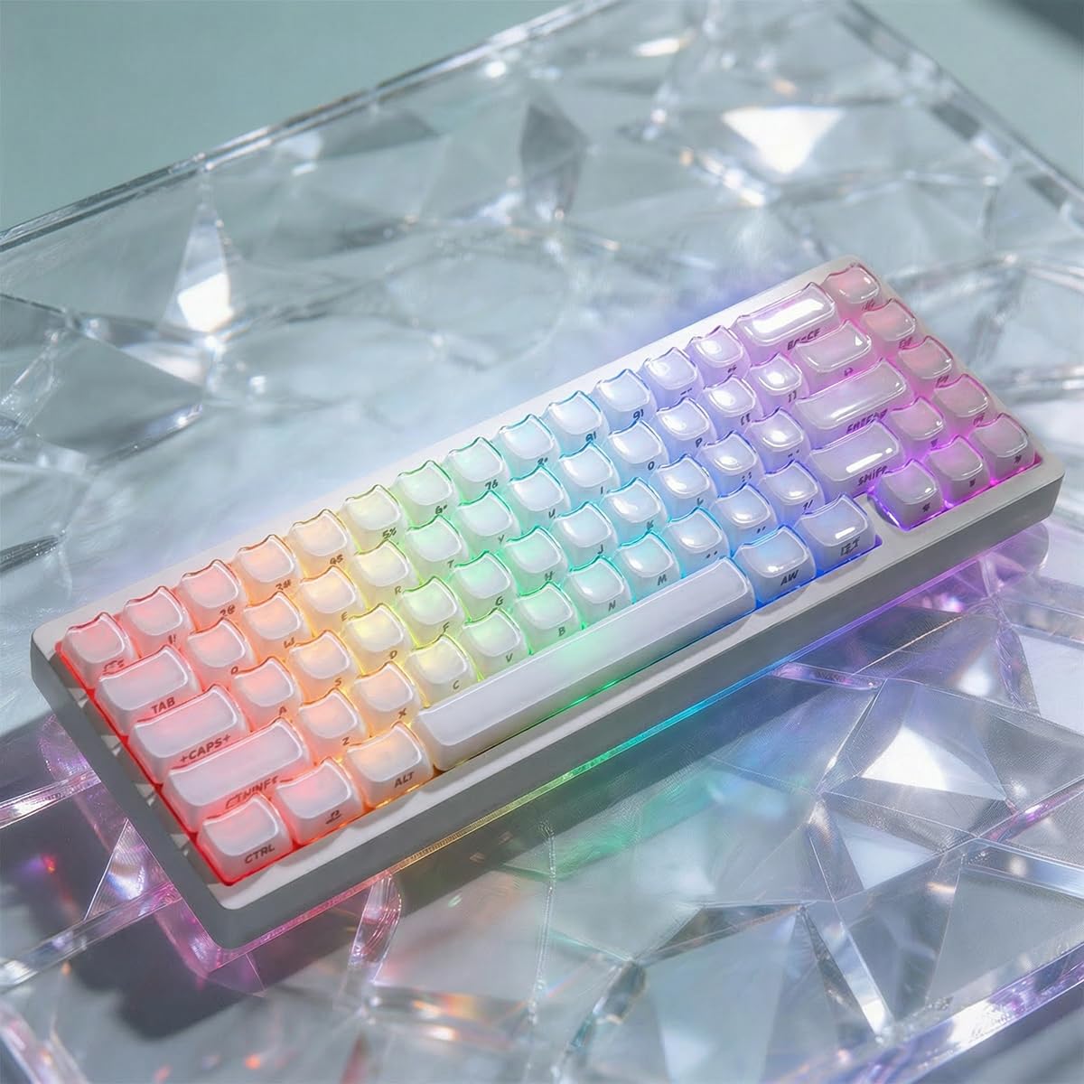 Hyekic Crystal Jelly Cat Shape Keycaps, 119 touches translucides blanches mignonnes imprimées sur le côté Mao Profile Custom Keycap pour 61/68/84/87/98/100 Cherry Gateron MX Swithes Clavier mécanique