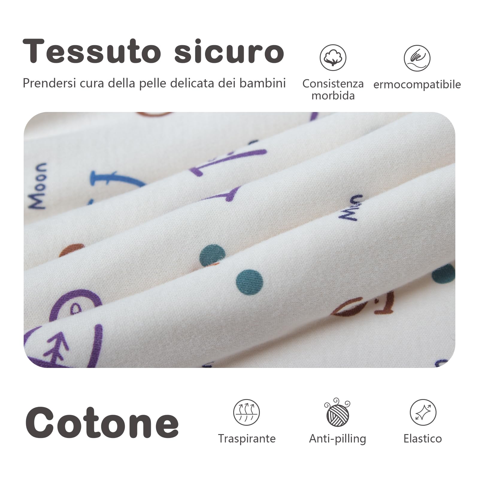 MIKAFEN Bambini Sacco nanna invernale con gambe 2,5 Tog,100% cotone,Sacco nanna con piedini,75-85 cm/6-18 mesi,Alfabeto