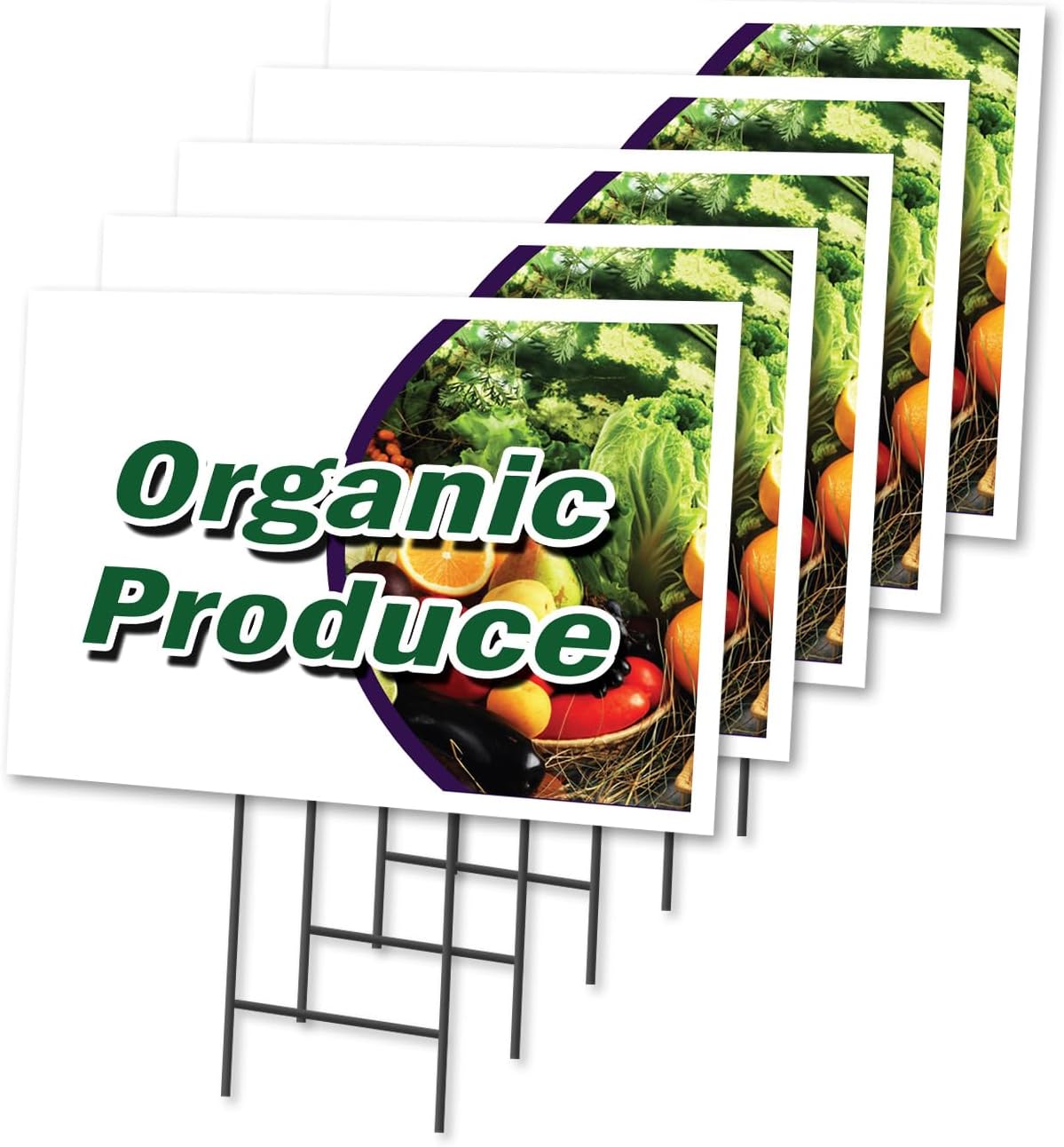 ORGANIC PRODUCE 2 Pack Of 12" x 16" Yard Sign & Stake | Advertise Your Business | Stake Included Image On Front Only | Made in The USA