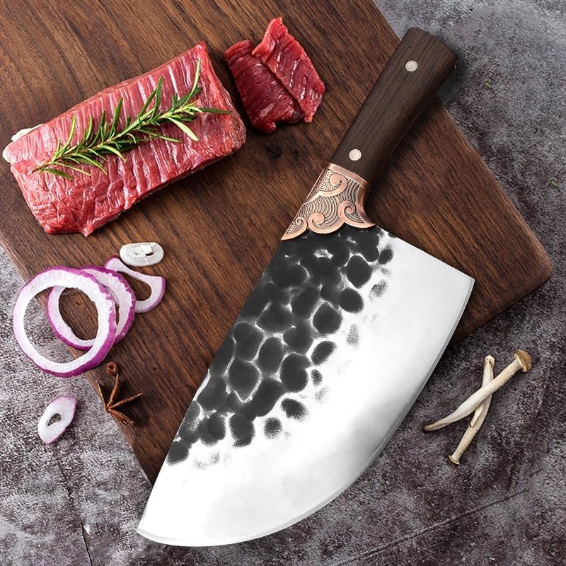 Meat Cleaver,Cleaver Knife 8 Inch Forged Kitchen Knife Sheep Beef Pig Boning Butcher Knife Chef Knife Peeling Slicing Cleaver Meat Vegetable