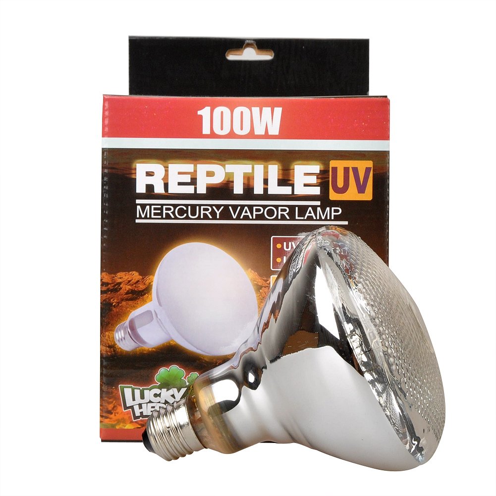 Lucky Herp Ampoule à vapeur de mercure UVA UVB pour reptile, filetage à vis E27, 100 W, 160 W disponible, transparent (100 W)