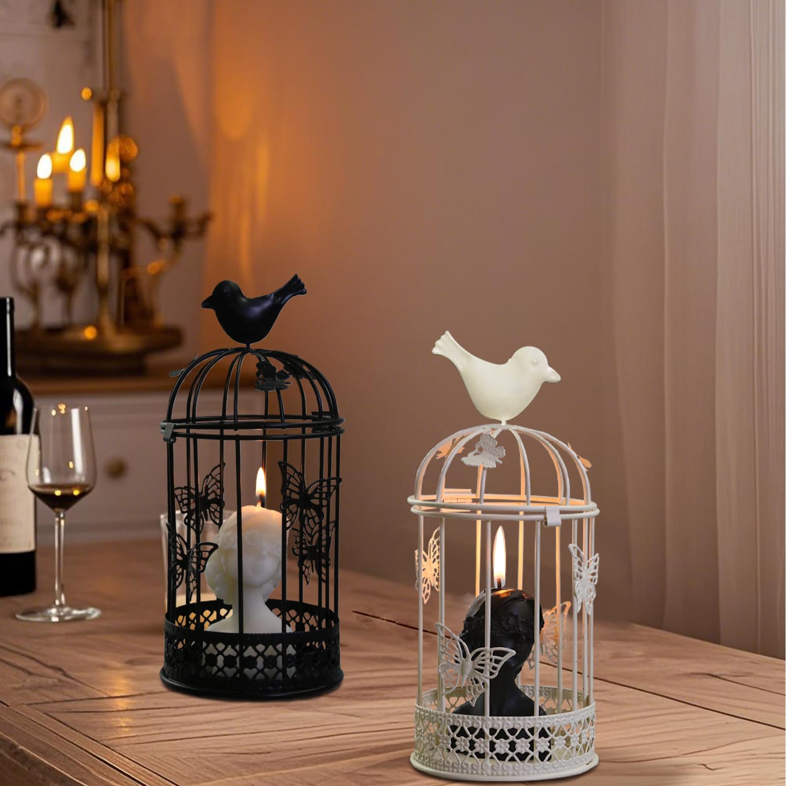 Set Di 3 Lanterne Portacandele A Colonna 27/39/54 Cm – Metallo Oro Opaco, Appendere O Da Tavolo Per Matrimonio E Natale