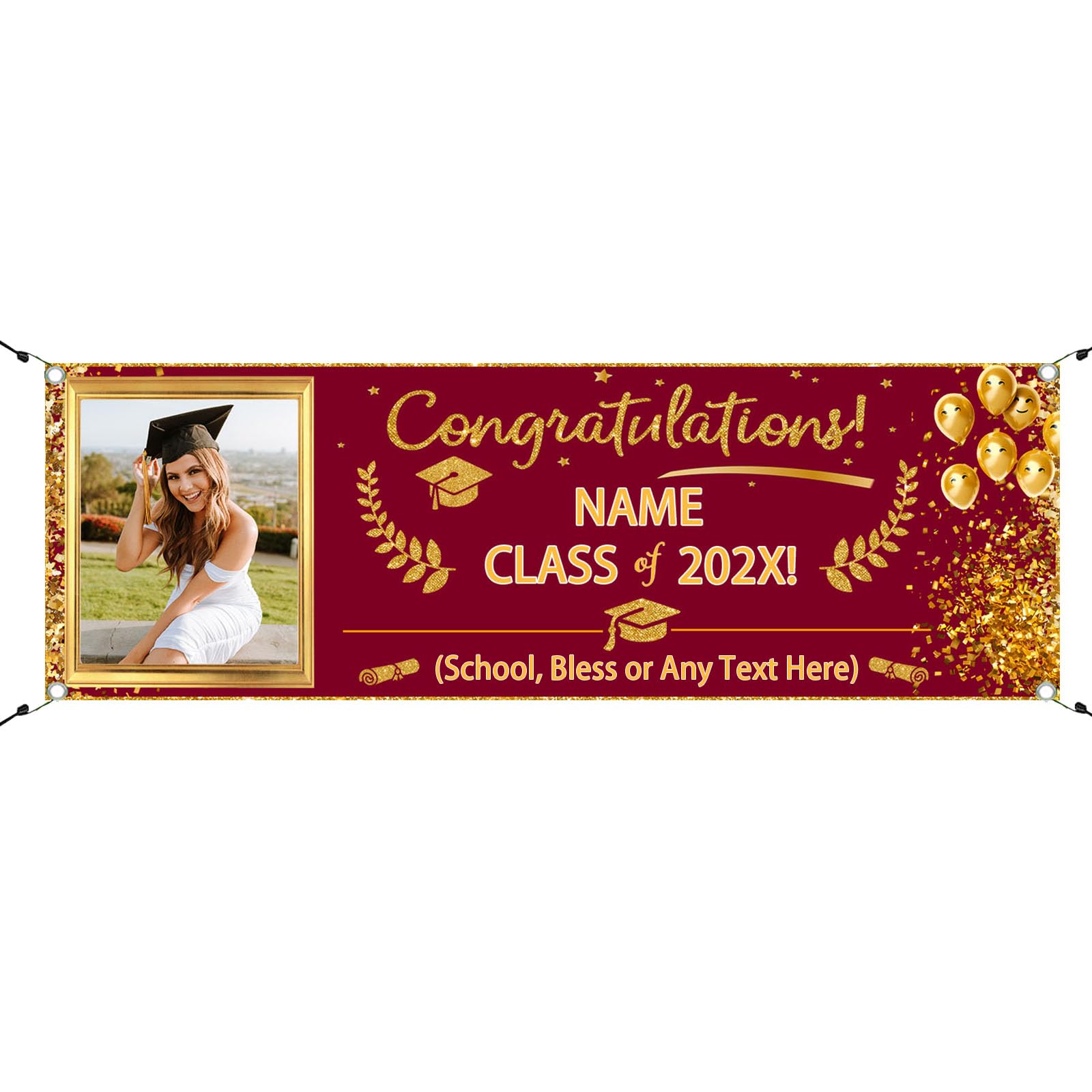 FAHOXUMR Abschlussbanner 2025 Personalisiert – Graduation Deko Mit Foto & Name, 120x40 Cm In Grün – Partydekoration Zum Aufhängen
