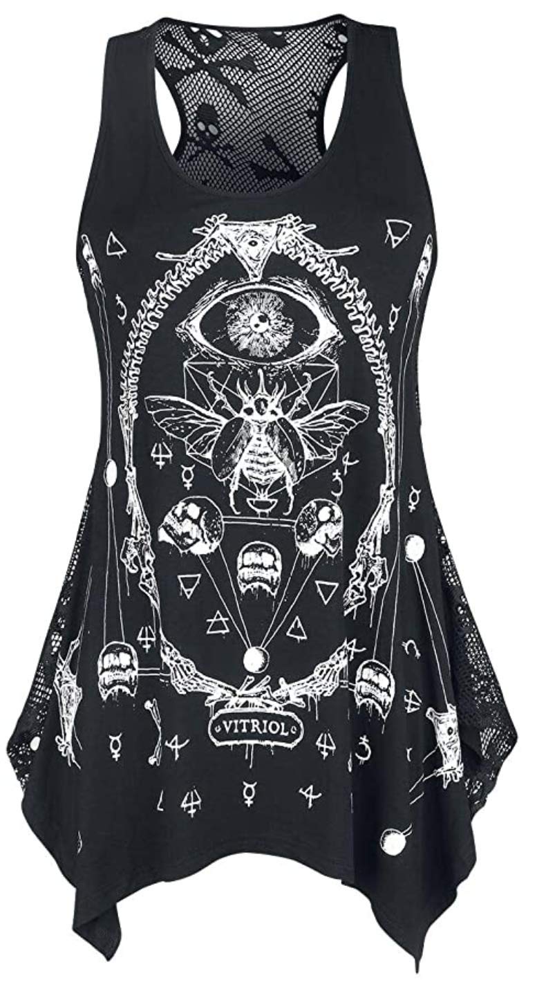 Jawbreaker Women's Bl Vitriol Skull Mesh T-Shirt (S, ) Girls Gothic Rock Outwear Casual T-Shirt Tshirt T Shirt Club Goth Punk Occult Steampunk Sweatshirt