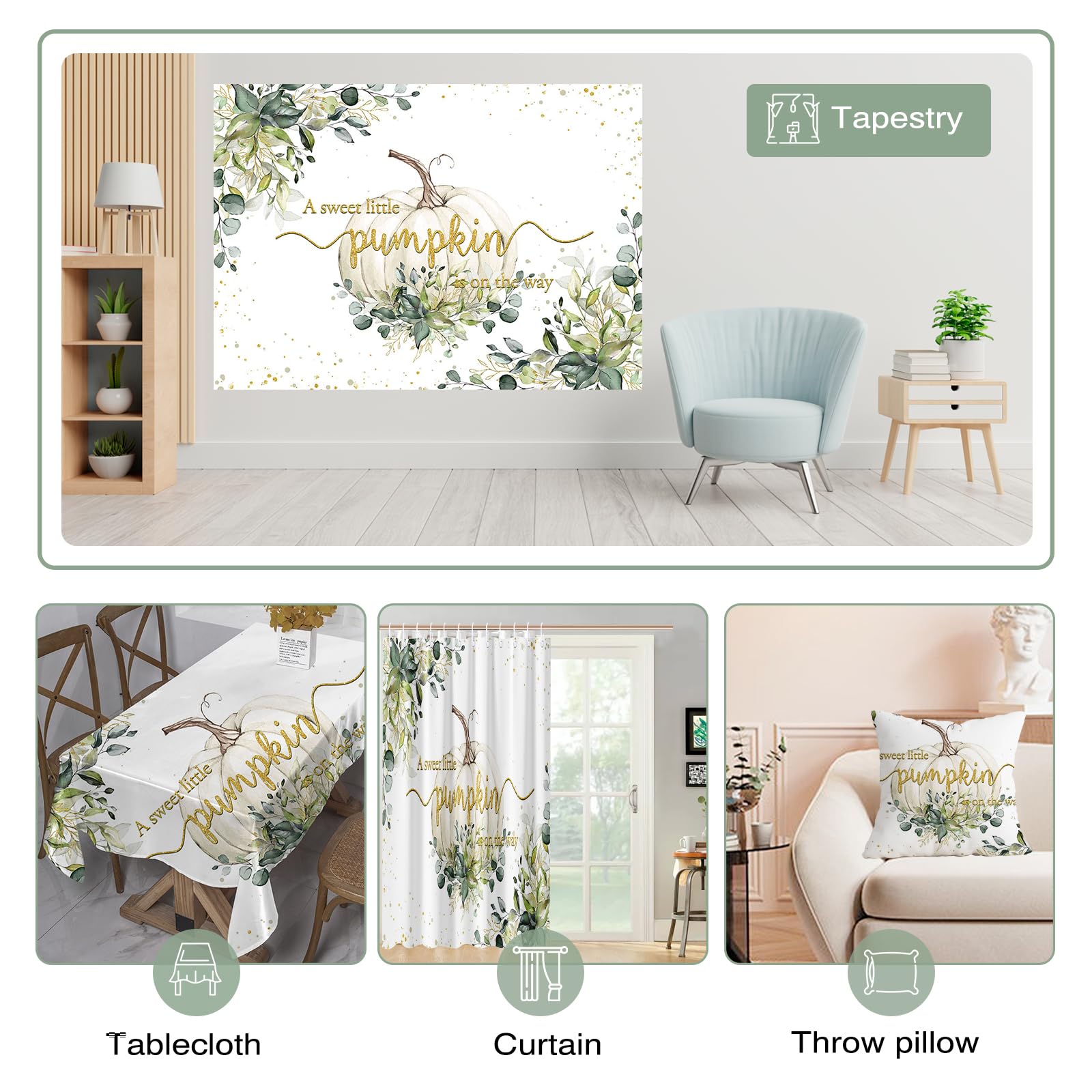 Mocsicka Fotohintergrund – Kürbis & Aquarell-Blumen, 2,4 X 1,8 M, Vinyl, Für Babyparty & Herbstfeier