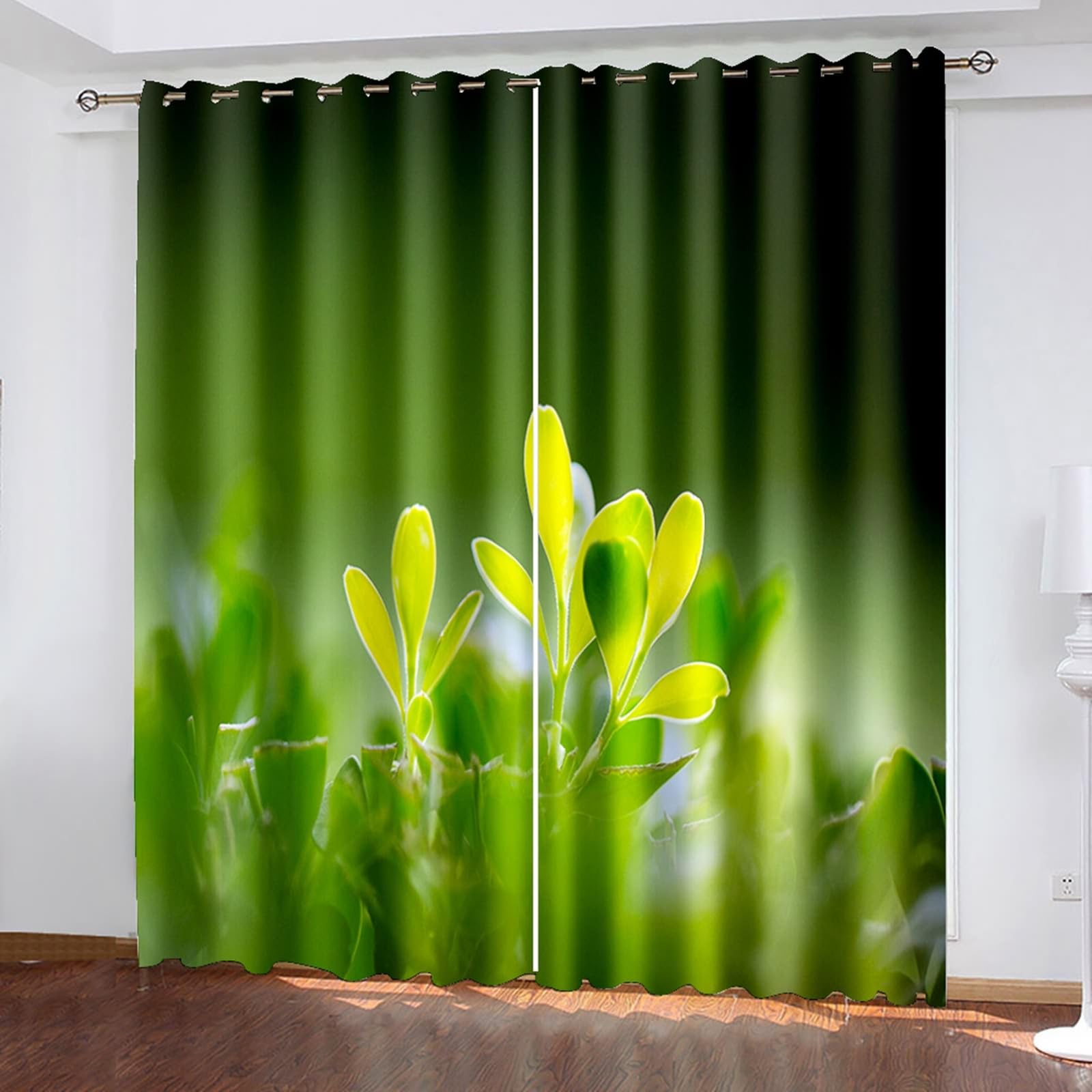 Rideau Isolant Thermique Fenetre, Motif de Plantes Vertes printanières Rideaux à œillets d’assombrissement de pièce pour fenêtre de Chambre à Coucher de Salon, Vert, 107x214cm