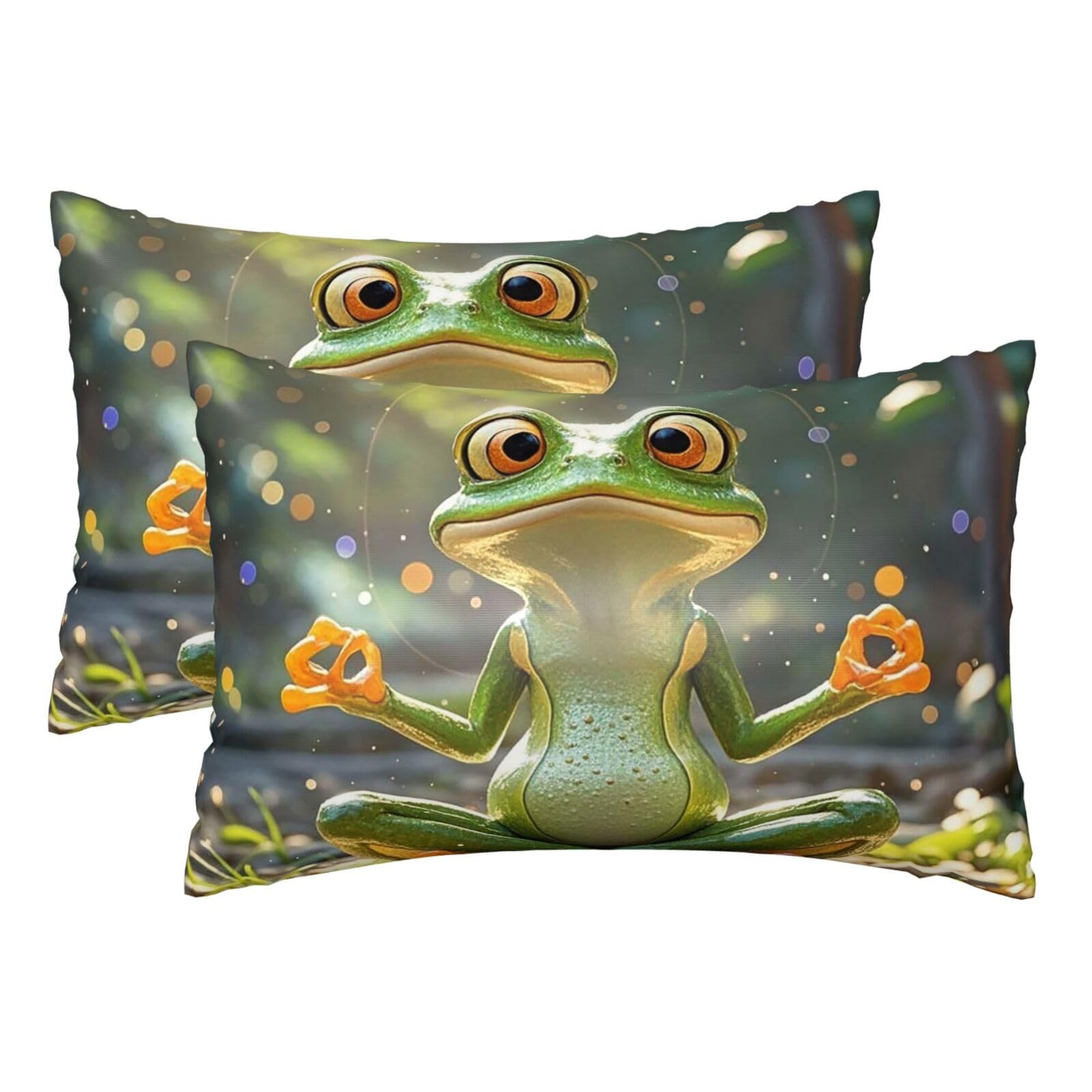 Silk Pillowcases Set of 2 Pillow Shams Breathable Soft Pillow Covers with Envelope Closure Cute Funny Frog Doing Yoga Pillowcases 20x30 Inches Washed Pillow Cases for Hair and Skin