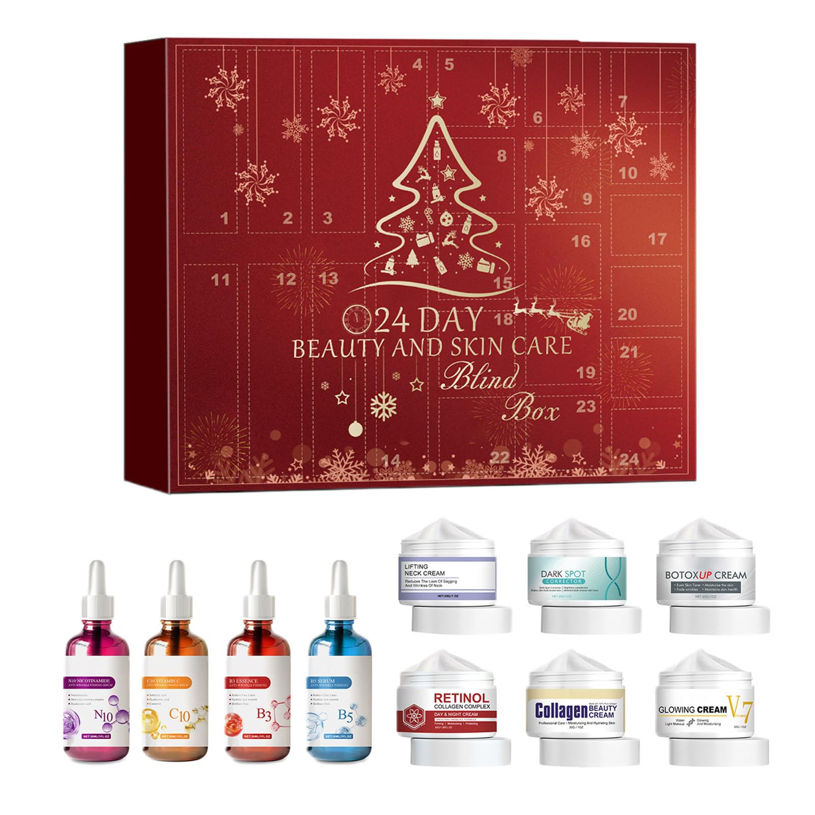 Christmas Beauty Adventskalender, Weihnachten 24 Tage Beauty Countdown | Kalender - Weihnachten Make-up Kit Hautpflege Box Weihnachten Countdown Kalender für Frauen