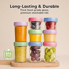 KeaBabies 4pk 8oz Glass Baby Food Containers with Lids - Leak-Proof, Microwavable Small Glass Jars, Baby Purees & Toddler Snack Storage Containers, BPA-Free, Dishwasher & Freezer Safe (Nord)