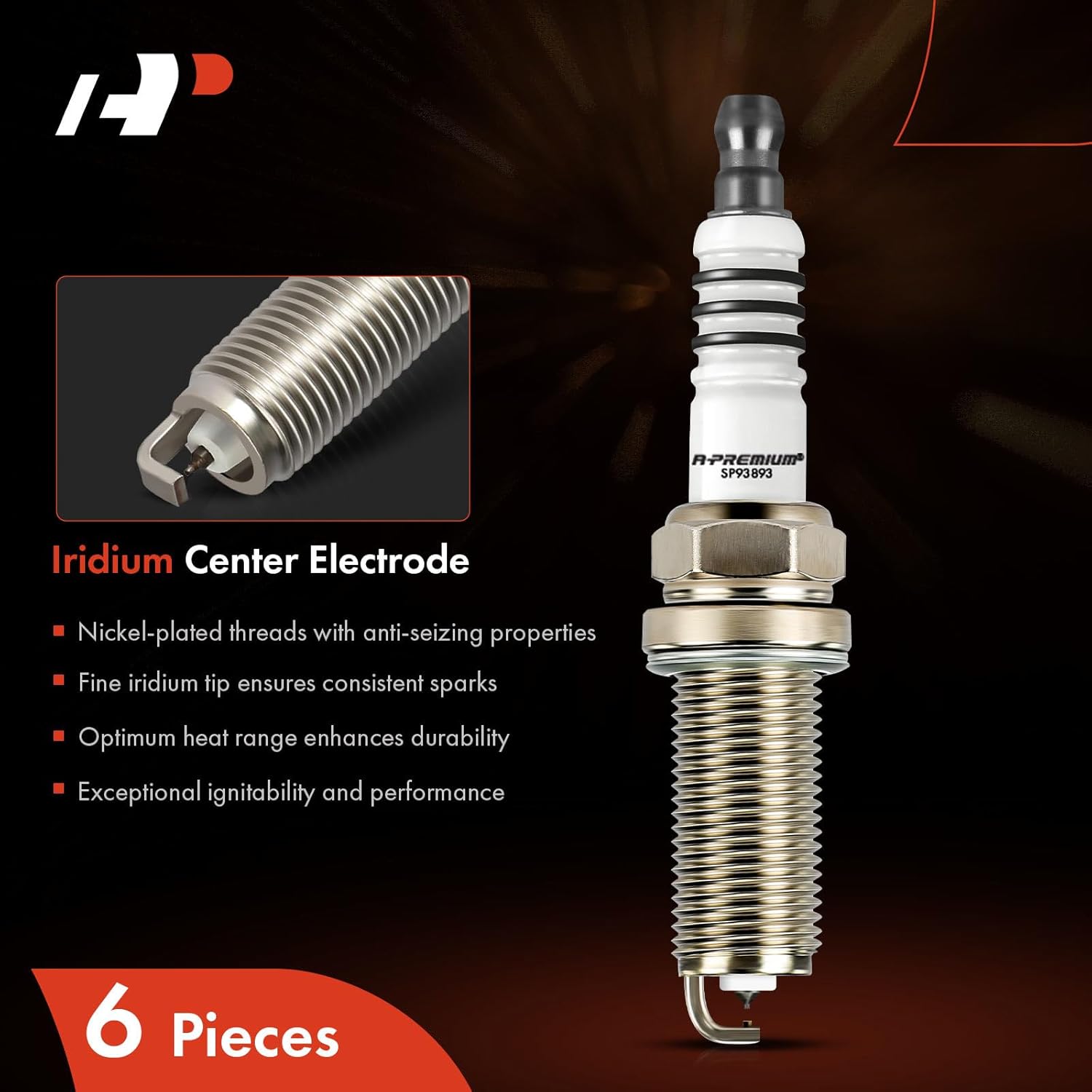 A-Premium Iridium Platinum Spark Plugs Compatible with Subaru Outback 2005-2009, Legacy 2008-2009, Tribeca 2008-2009, B9 Tribeca & Volvo XC60, XC90, S60, XC70, S80, V70 & Land Rover LR2, Pack of 6