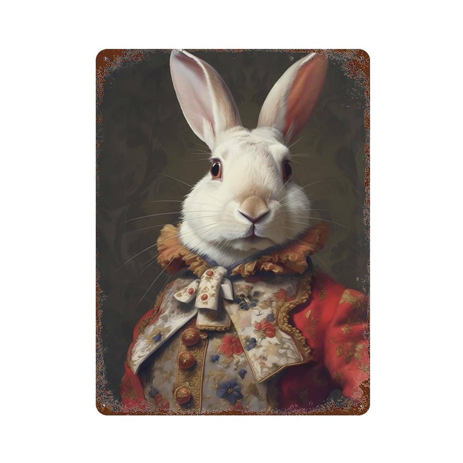 Rabbit Royal Vintage Wall Sign 15.7"x11.8", Rust Effect Metal Decor for Farmhouse, Kitchen And Entryway Decor
