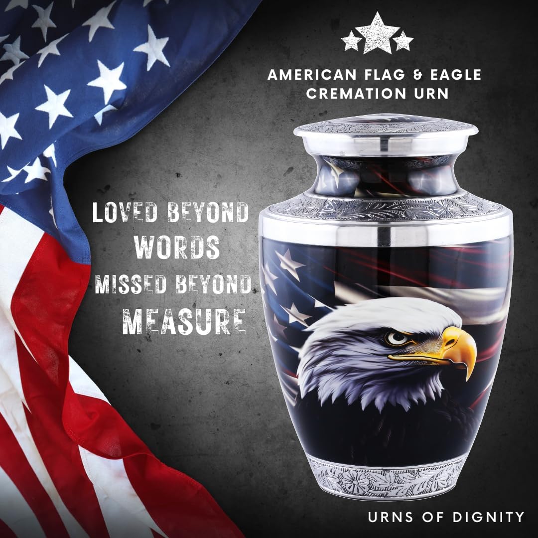 Majestic Eagle Funeral Urn for Human Ashes – Handcrafted Patriotic Tribute for Men or Women by Urns of Dignity (UOD-AMERICANEAGLE25L, Adult)