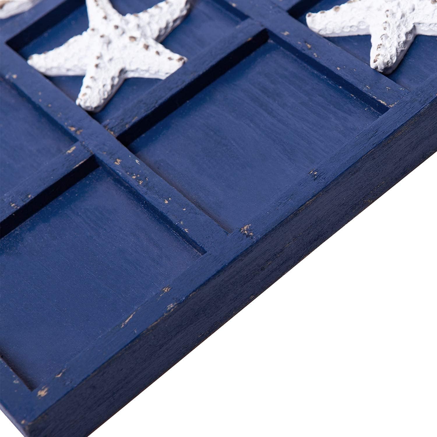 SOFFEE DESIGN Starfish Wooden Tic Tac Toe Decor Beach Ocean Style for Fun Room Decoration Sand Dollar & Starfish, Blue