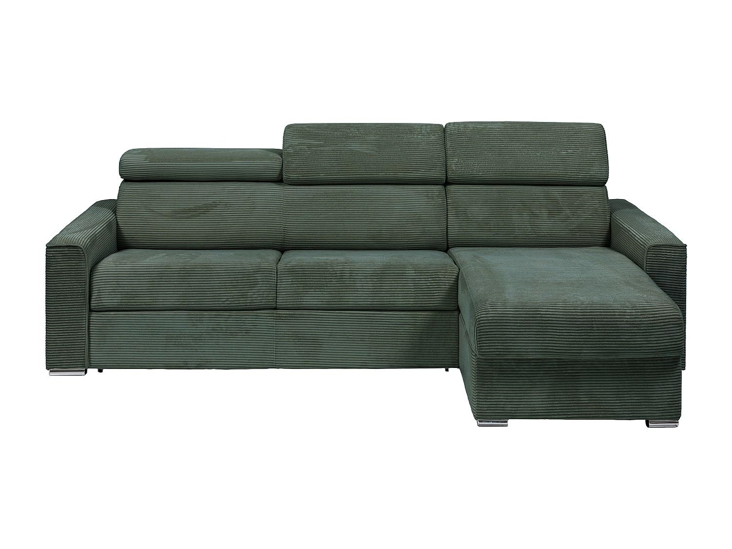 Vente-unique - Ecksofa, wendbar, ausklappbar, Express, aus grünem Cordsamt, Liegefläche mit breiten Latten 160 cm – Matratze 22 cm Memory-Schaum