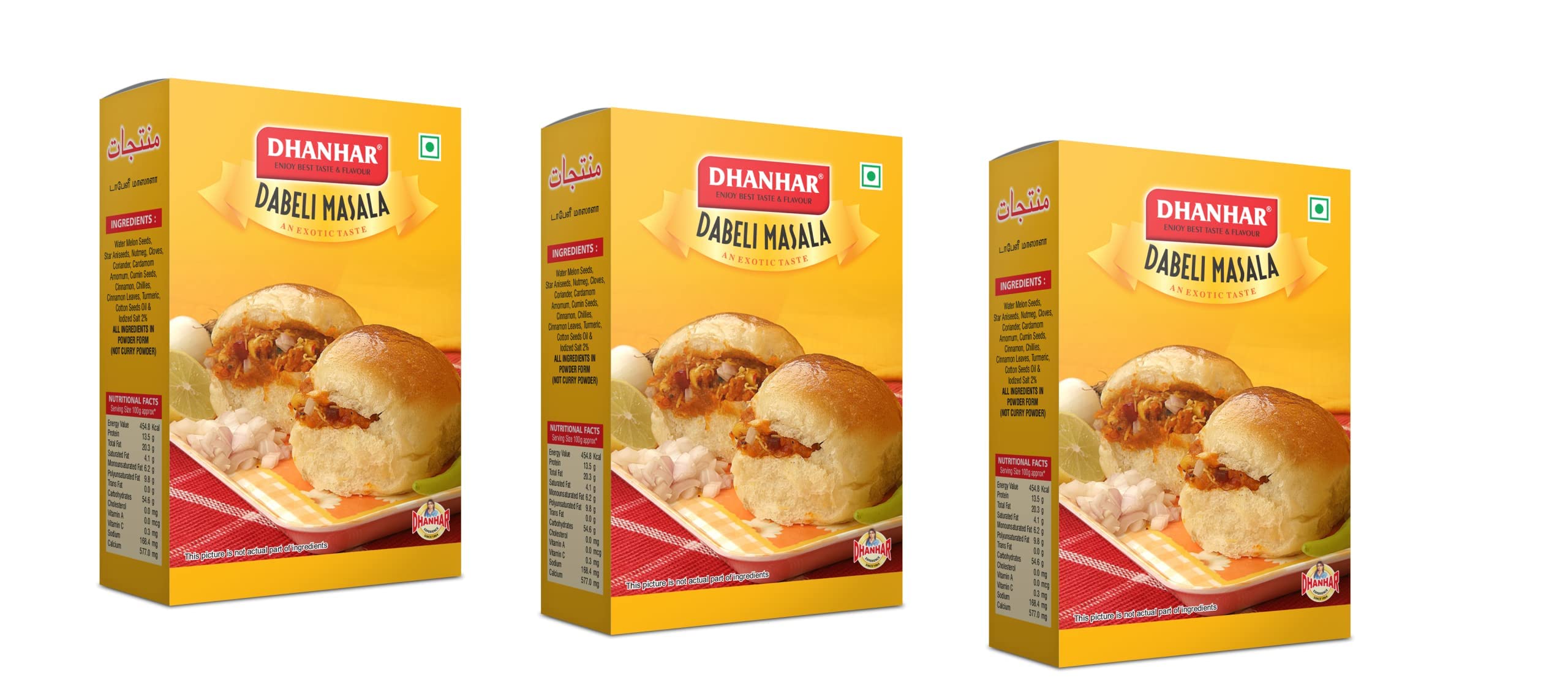 DHANHAR Dabeli Masala Powder | Blended Spices | No Artificial Colour | No Artificial Flavour | Spice Mix | Hygienically Packed | No Preservatives - 100G x 3 Pack