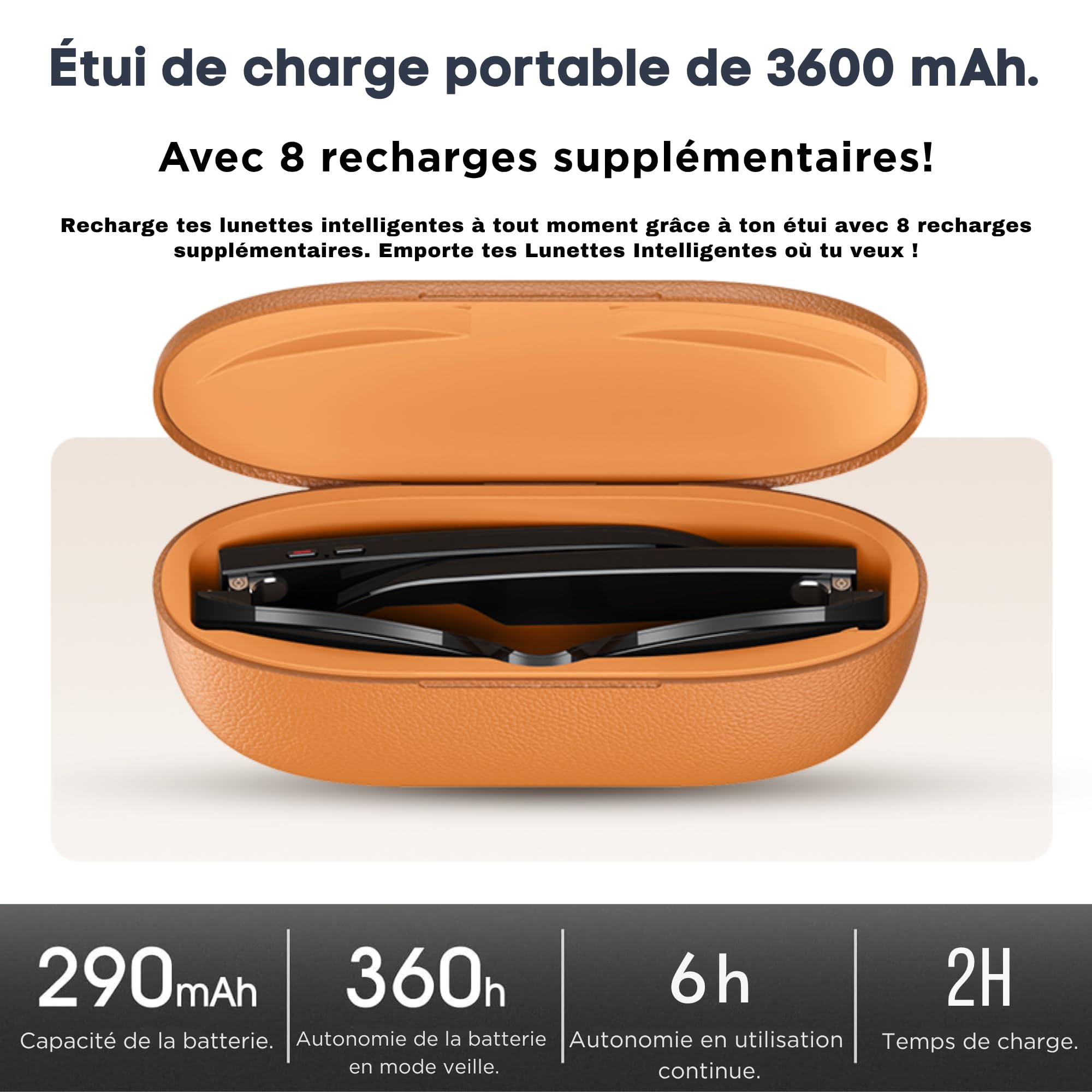 smartia – Lunettes intelligentes avec caméra, Étui de Charge Portable, Lunettes de Soleil Bluetooth, Kit Mains Libres avec IA intégrée par vocale, Smart Glasses et Traducteur en 20 Langues, 33 MP 4K