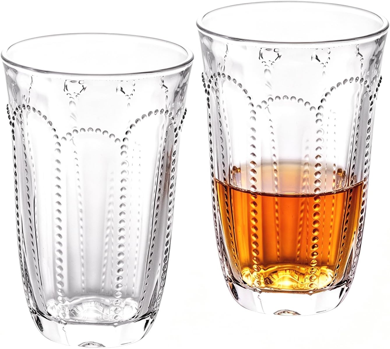 KAMMAK Glass Cup Set of 2, 12oz Water Glasses, Highball Drinking Glasse,Daliy Clear Glass for Cocktail, Juice, Tea, Iced Tea, Kitchen and Bar Glassware Gifts, Dishwasher Safe (06)