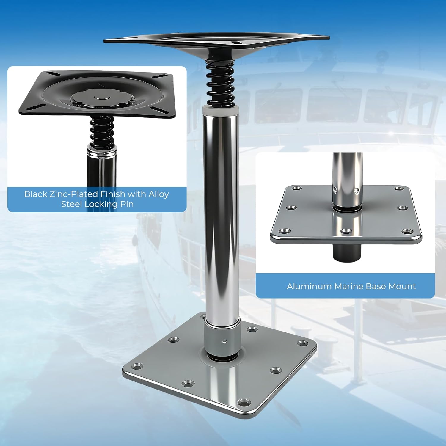 Replaces OE 97749-7 Swivl-Eze Lock’N-Pin ¾ Boat Seat Pedestal, Brushed Aluminum, 11" Tall, 7"x7" Marine Base Plate & 3/4" Pin Post for Pontoon/Fishing/Bass Boats