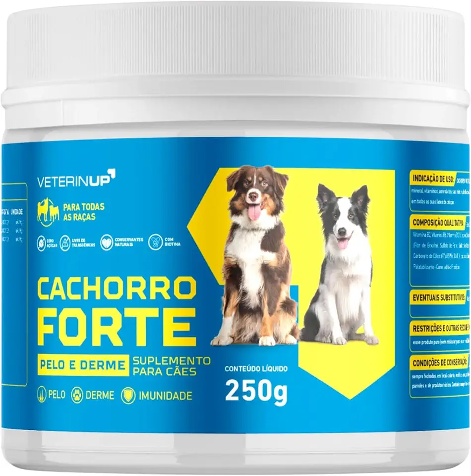 Suplemento Cachorro Forte Pelo & Derme 250g | Biotina, Zinco e Ômega 3 para Pelagem Canina, Pele Saudável e Energia | Desenvolvido por Veterinários | VeterinUp