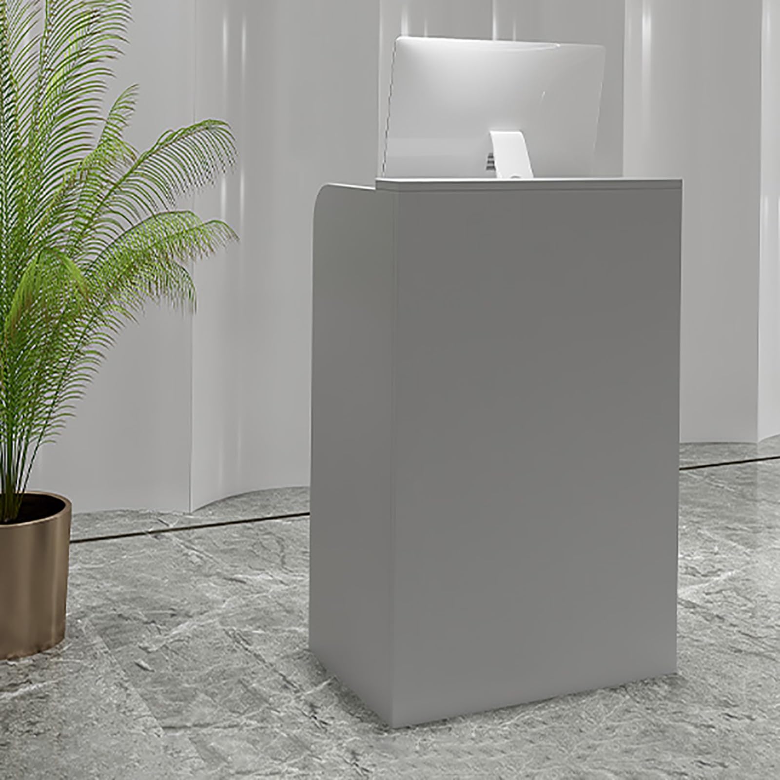 Moderner weißer Empfangstisch mit abschließbarer Schublade, Fronttheke für Einzelhandelsgeschäfte und Büros, vielseitiges Design für Salon und Heimbüro
