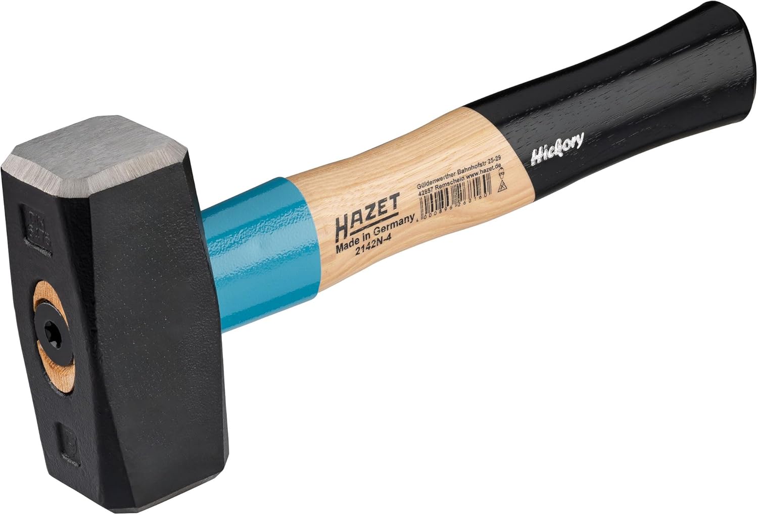 HAZET Hammer 2142N-4, Length: 300 mm, 2000 g Hammer Head, Vibration-Absorbing Hickory Handle, High-Alloy Quality Steel for Long Service Life