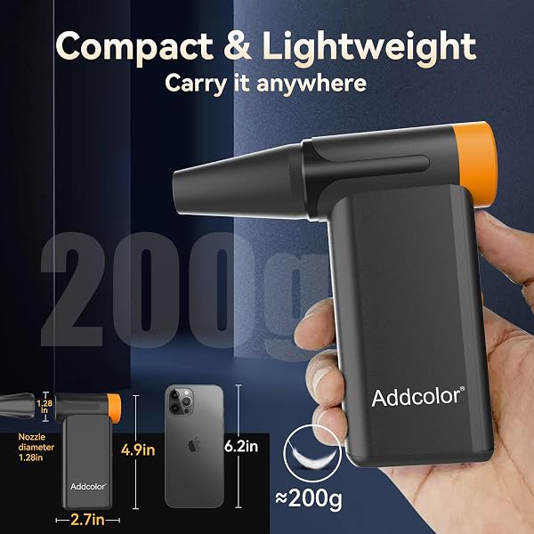 ADDCOLOR AD51 - Spolverino ad aria compressa da 2000 mAh* 2, con 8 marce regolabili, 106770 giri/min con display, soffianti portatili per tastiera, computer, auto, esterni, letto ad aria - 2