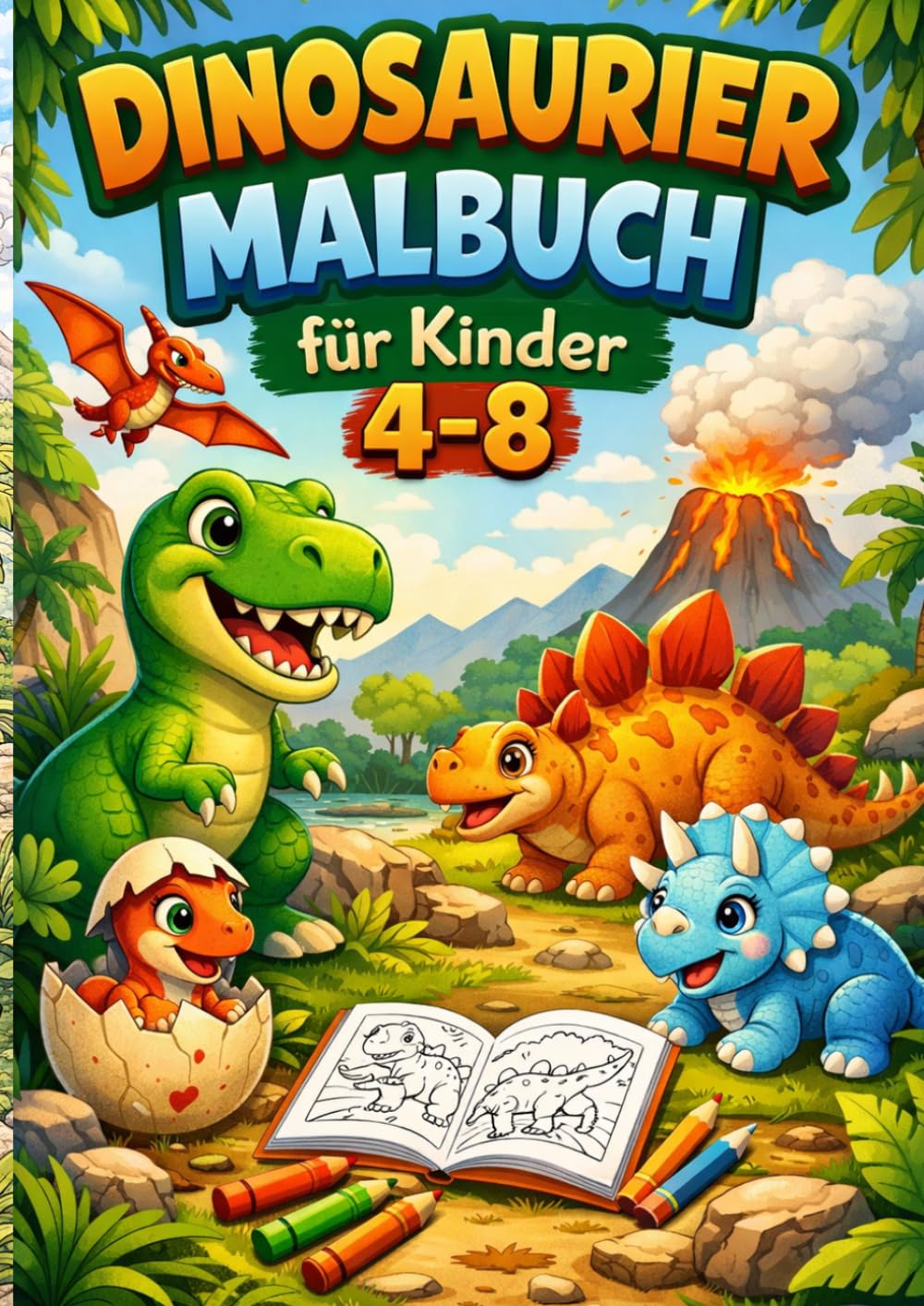 Dinosaurier Malbuch für Kinder 4-8: 40 süße Dinosaurier zum Ausmalen | Einfaches Malbuch für Jungen und Mädchen | Perfekt für Kindergarten und Grundschule