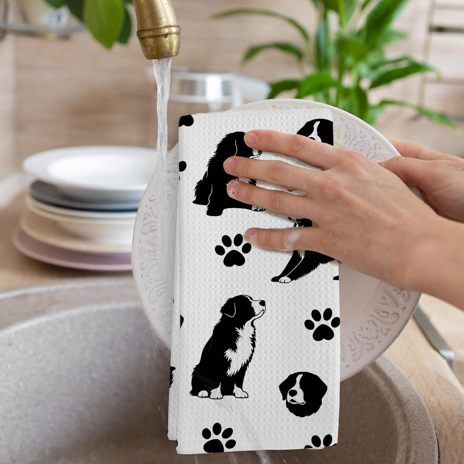 Bernese Mountain Dog Gifts Kitchen Towels Set of 2, Bernese Mountain Dog Decor Dish Hand Towels for Kitchen Bathroom, Funny Dogs Paw Tea Towels, 16x24 Inch - Image 4