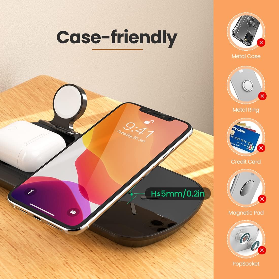 Newdery 3 in 1 Wireless Charging Stand, Wireless Charger for Apple Watch, Airpods Pro/2, Qi Cableless Charging Dock Triple Station for iPhone 11/11 Pro Max/XS/XR/SE/8Plus
