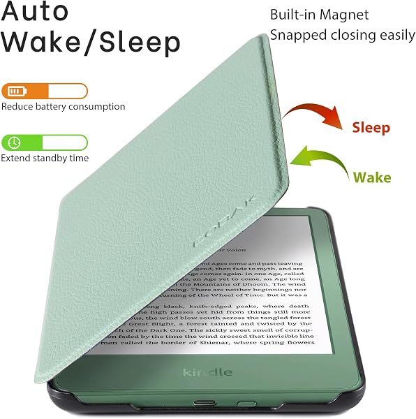 CoBak Case for 6" Kindle 11th Generation 2024/2022 & International Version, Premium PU Leather Smart Cover with Auto Sleep/Wake for 6" E-Reader, Matcha Green - 4