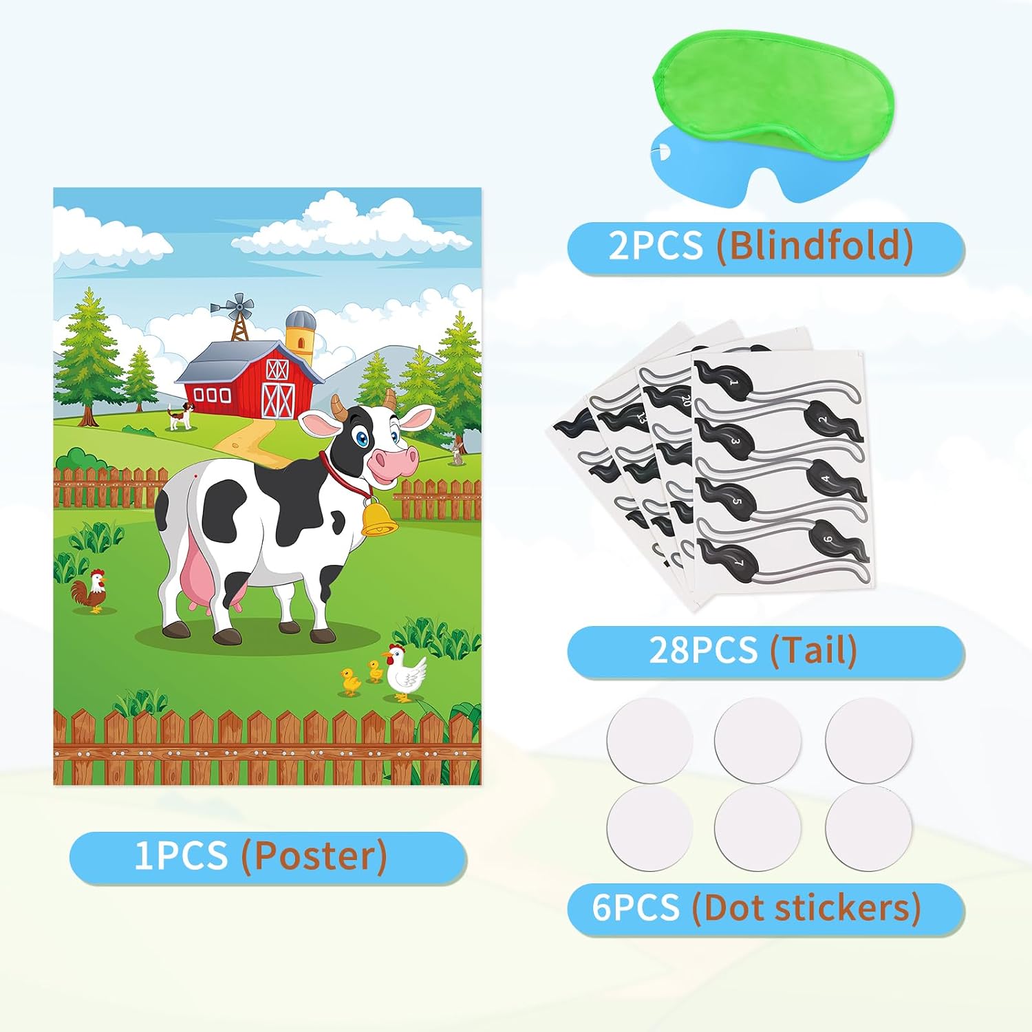 Pin the Tail on the Cow Games with 28 Pcs Cow Tails for Kids Farm Birthday Party Supplies Cow Themed Party Gift Toys Decorations image 3