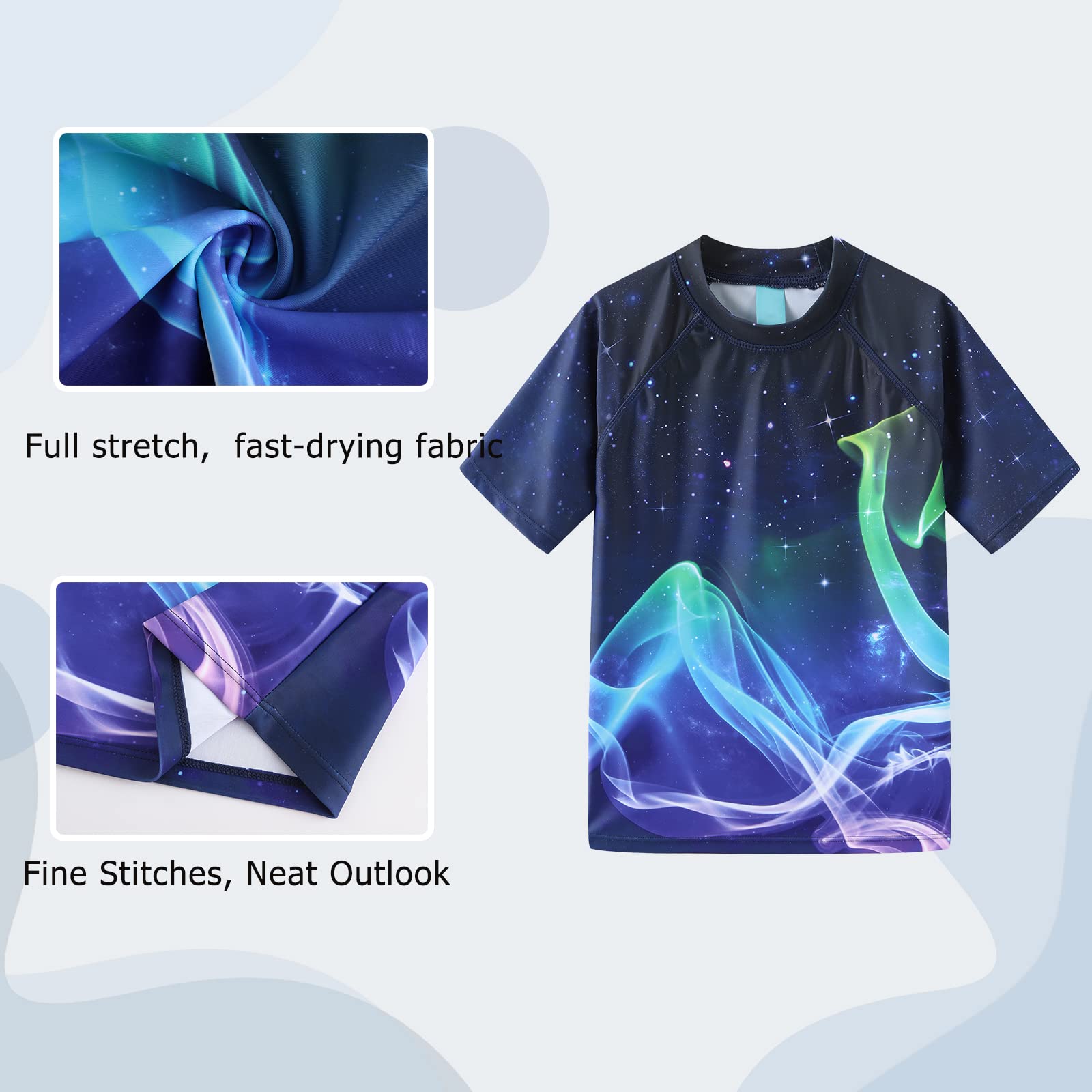 Traje de baño de manga corta para niños, camiseta de natación de secado rápido, chaleco de erupción para niños de 4 a 16 años, Azul marino, 9-10 años
