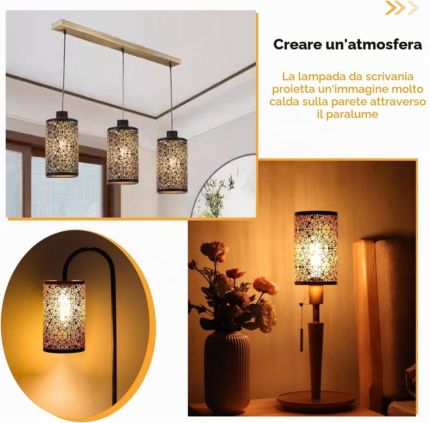Fyearfly Nero Paralumi in Metallo, Paralume Cilindrico con Motivo Floreale per Lampada da Tavolo, Lampada da Terra e Lampada a Sospensione (7,9 x 4,7 x 4,7 Pollici)