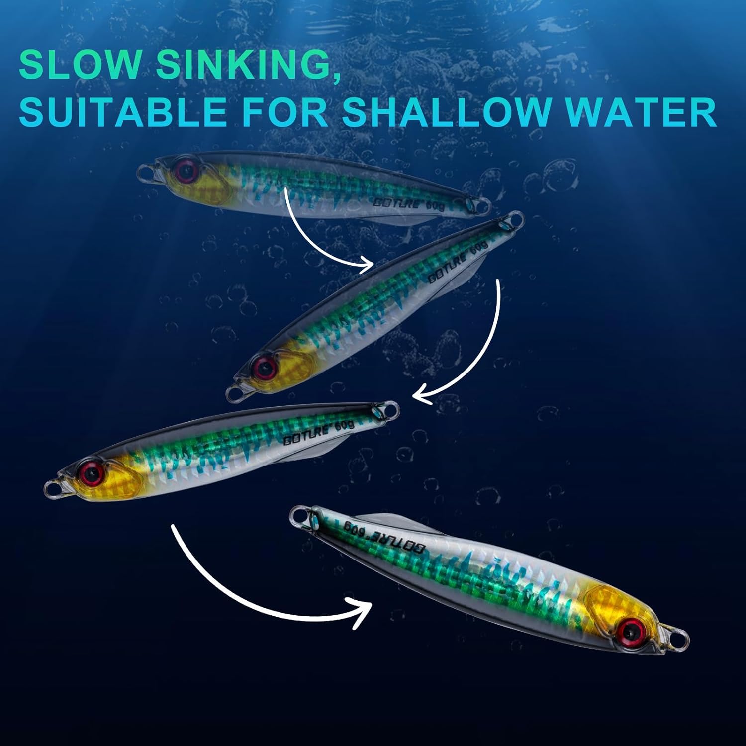 Goture Fishing Jigs, Transparent Epoxy Resin Coating Vertical Jig Saltwater Freshwater 40g 50g 60g, Slow Sinking Resin Jig with Assist Hook and Treble Hook, 5PCS Fishing Jigging Lures with Tackle Box