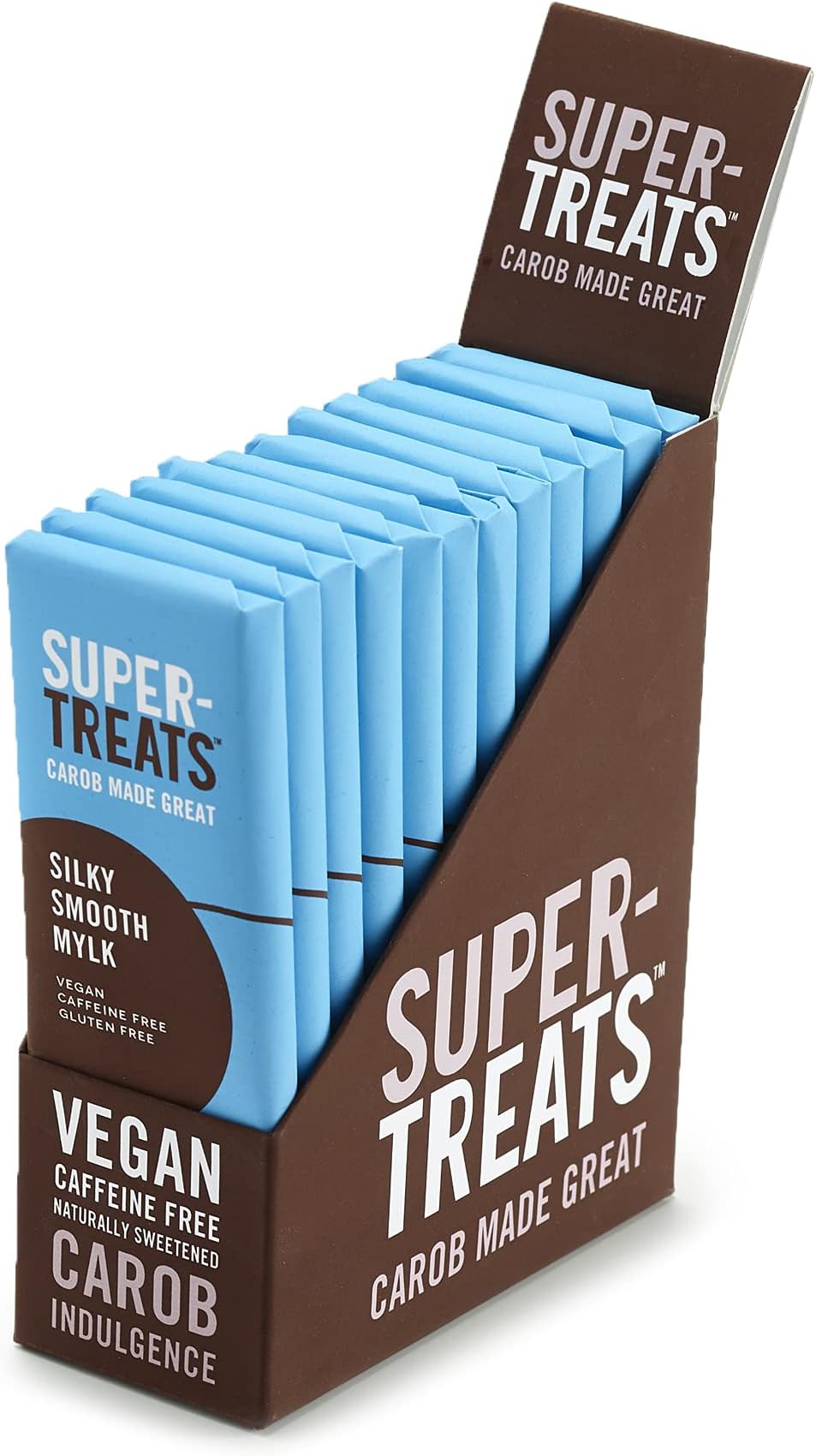 Supertreats Carob Bars | Vegan Chocolate Alternative | 12 x 40g Carob Chocolate Bars | Vegan, Caffeine Free, Refined Sugar Free, Gluten Free, 100% Natural | Silky Smooth Mylk