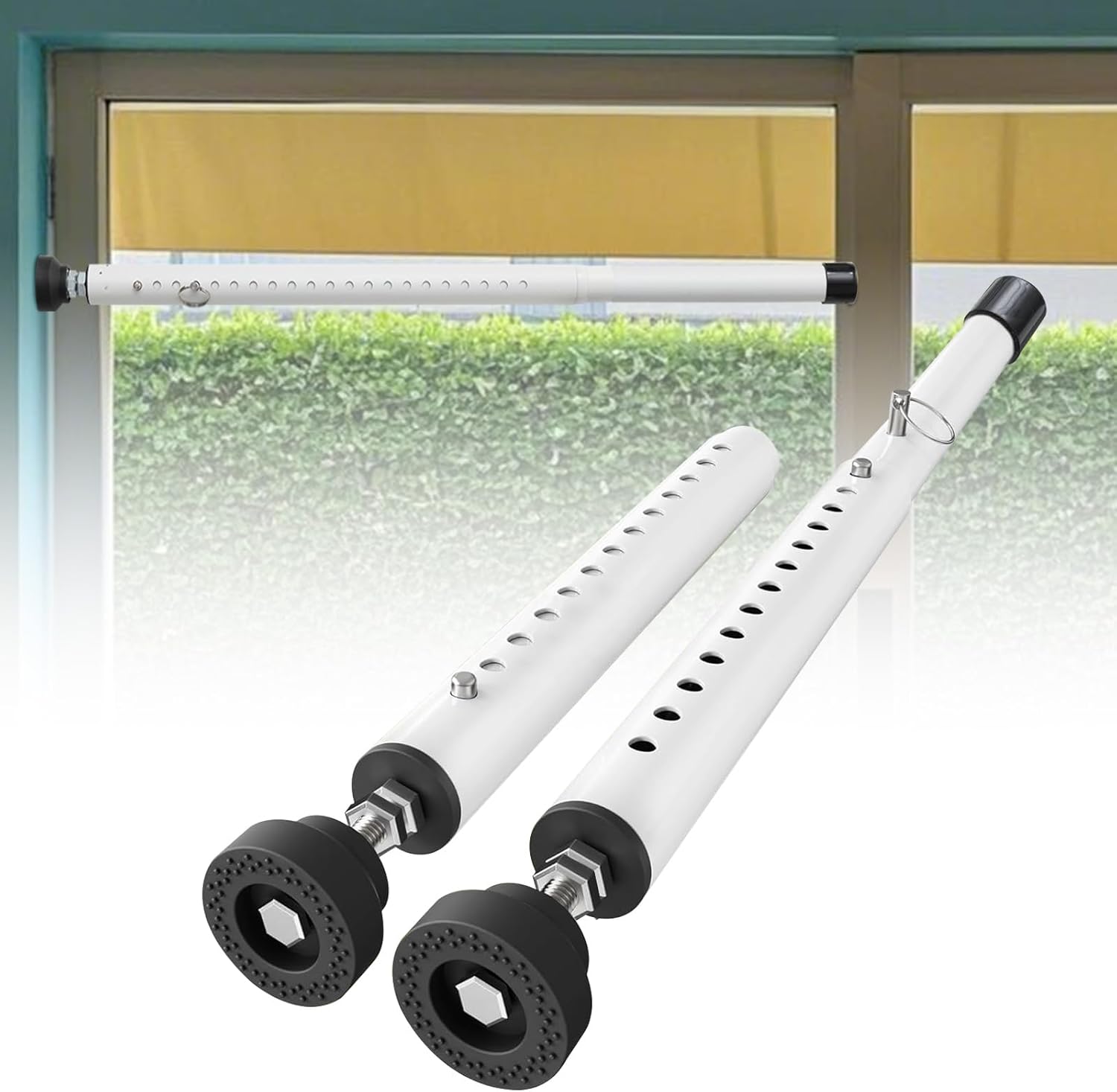 Sliding Glass Door Security Bar，17.7-50.5inch Adjustable Locking Window Safety Bars with Rubber Tips, Diameter 1inch Sliding Door Lock for Home Apartment Patio(White 1Pack)