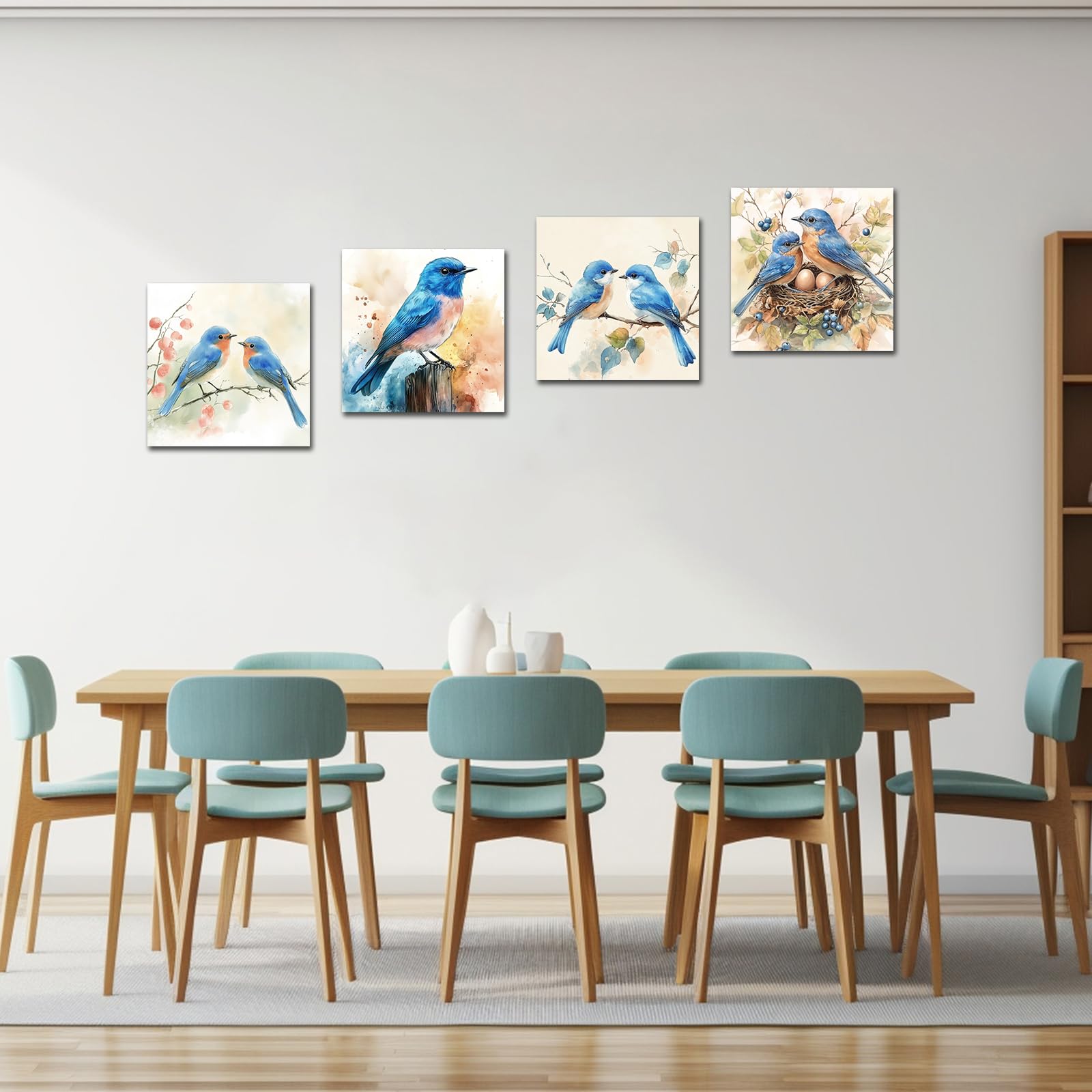 Amazon.co.jp: SWQYLB鳥キャンバスウォールアート鳥の絵4ピース木の枝