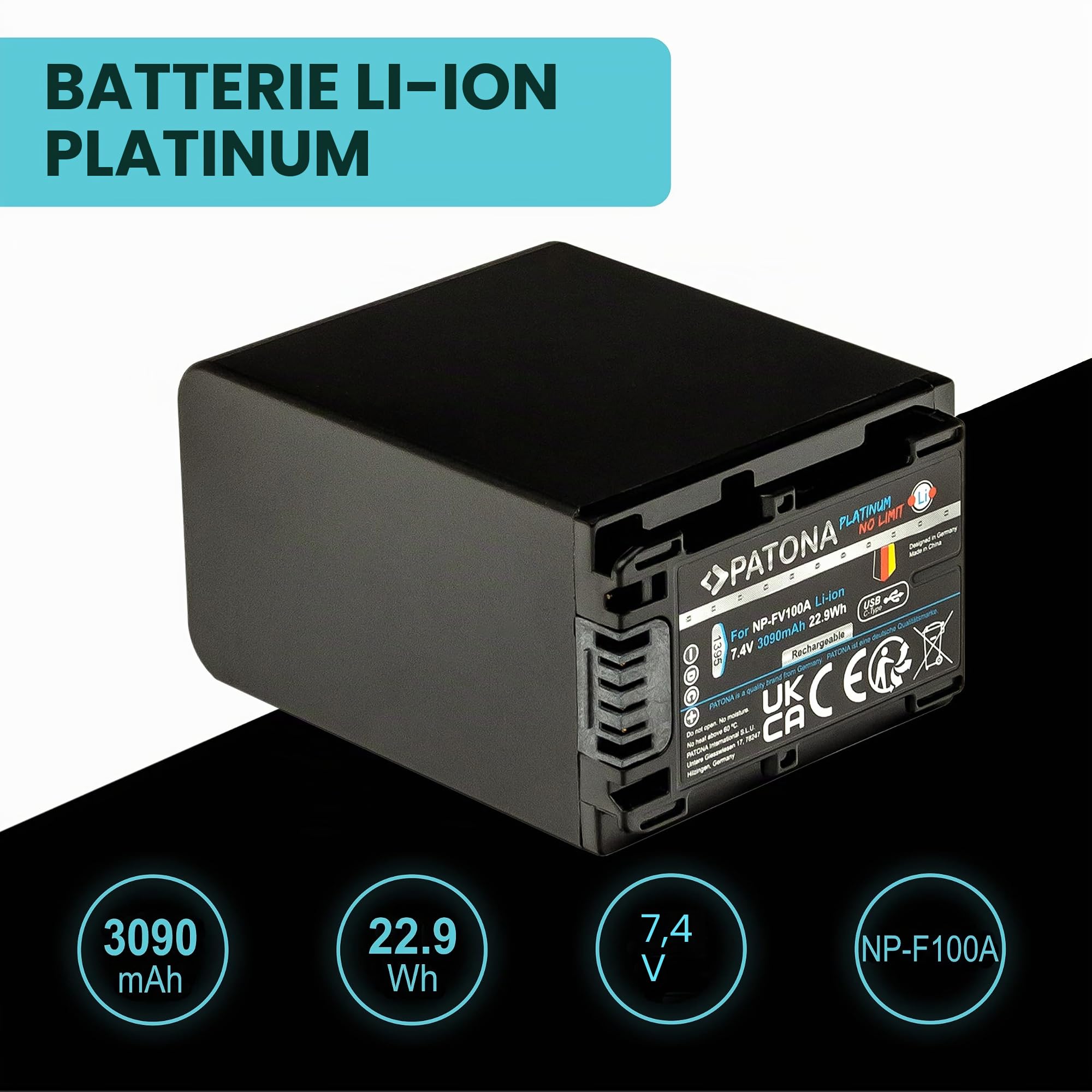 PATONA USB-C Platinum Batterie pour Sony NP-FV100A NP FV100 FV90 3090mAh
