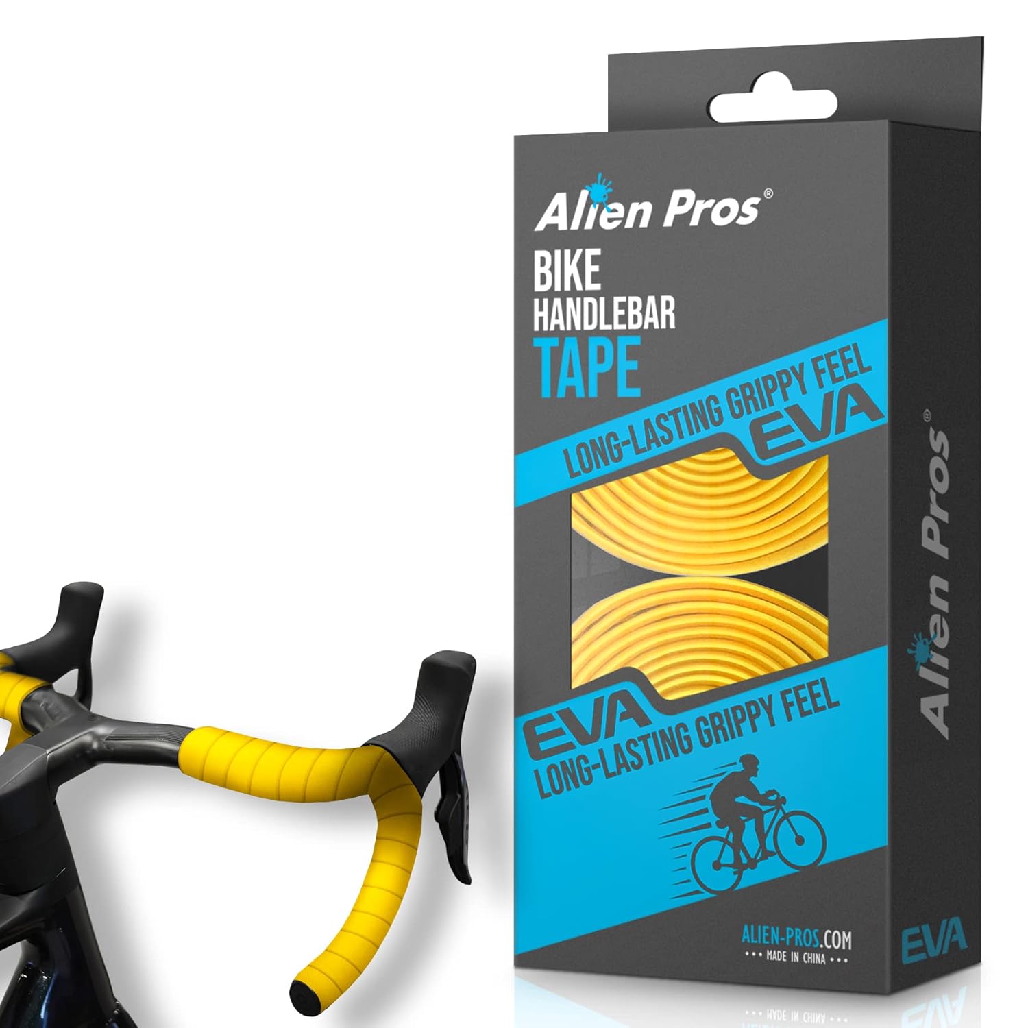 ALIEN PROS Bike Handlebar Tape EVA (Set of 2) Yellow - Enhance Your Bike Grip with These Bicycle Handle bar Tape - Wrap Your Bike for an Awesome Comfortable Ride (Set of 2, Yellow)