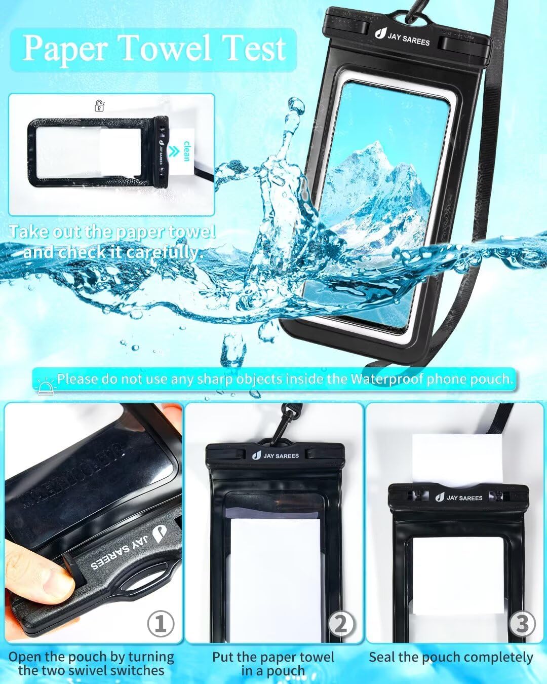 Universal Waterproof Phone Pouch 3 Pack, IPX8 Phone Water Protector Pouch Case Bag Lanyard Compatible iPhone 14 13 12 Pro Max Samsung Galaxy S22, Waterproof Phone Holder Protector Beach Swimming-3