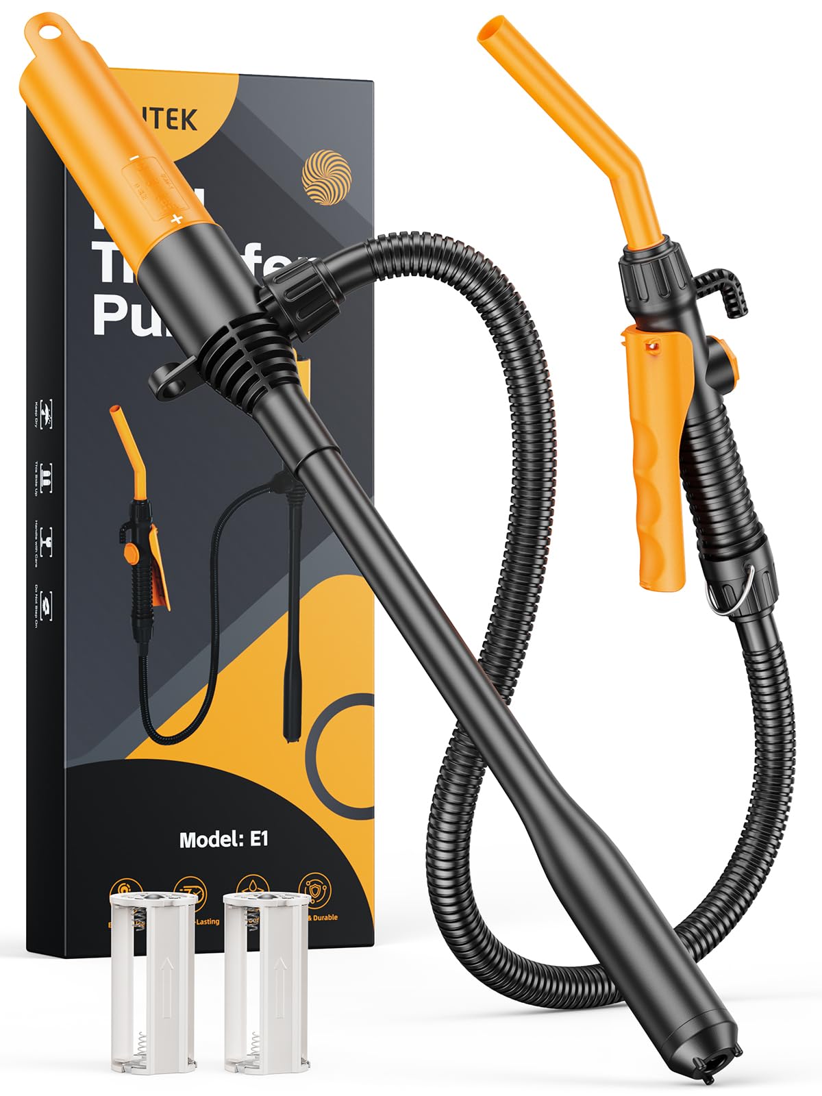 E1 Kraftstoffpumpe, Benzinpumpe Handpumpe Batteriebetrieben Dieselpumpe, 2,6 GMP, Tragbare Saugpumpe mit Kontrolliertem Durchfluss und Auslaufsicherem 59-Zoll-Schlauch für Benzin, Diesel und Wasser