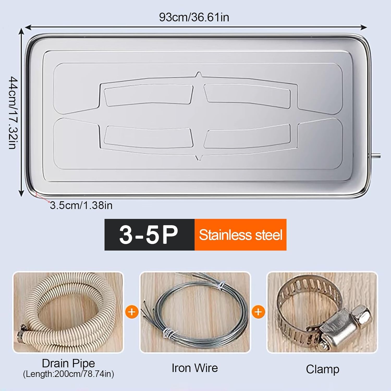 Stainless Steel Air Conditioner Drip Pan - Collect & Drain Condensate for Window AC Outdoor Unit, Durable AC Drip Tray, Essential HVAC Accessory,Silver,93x44x3.5 cm