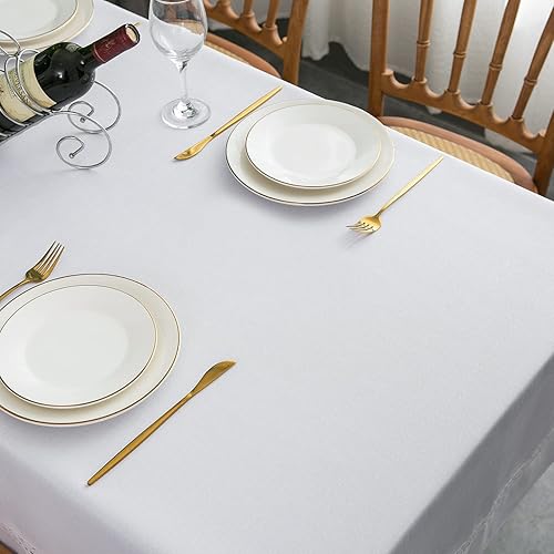 Miniatura 4 de EHouseHome Mantel de tela resistente con encaje blanco, impermeable, sin arrugas, resistente a las manchas, a prueba de aceite, para comedor,
