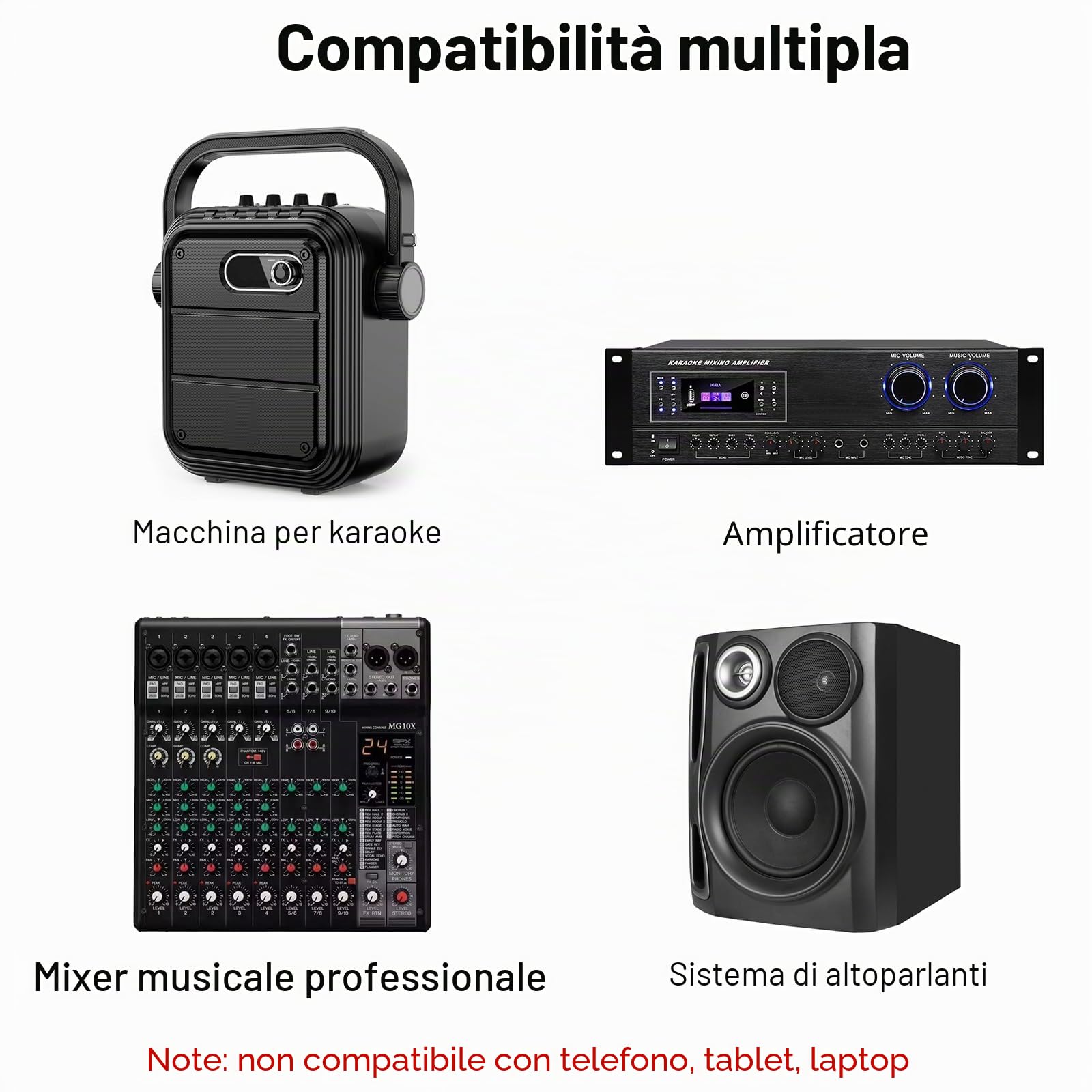 Microfono Wireless Professionale UHF con Ricevitore e 2 Microfoni a Mano in Metallo Dinamici – Sistema Microfoni Wireless per Karaoke, Feste, Matrimoni, Chiesa, Casa, DJ e Riunioni, 60m