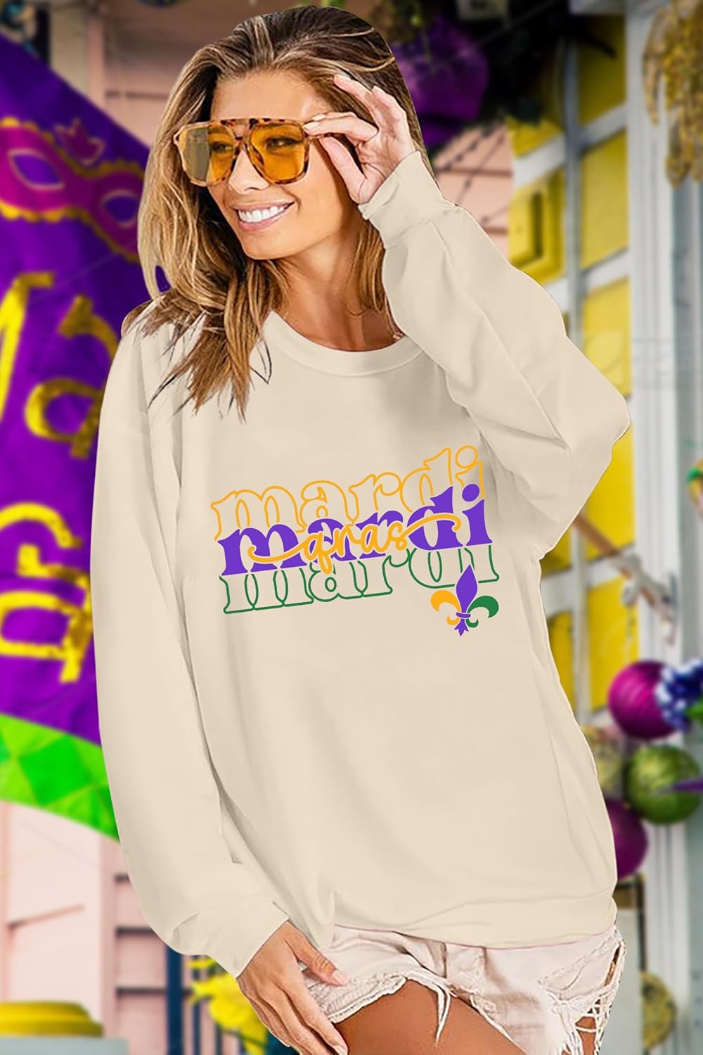 Mardi Gras Sweatshirt for Women Funny Mardi Graphic Long Sleeve Shirts Fat Tuesday Casual Crewneck Pullover Top - Image 2