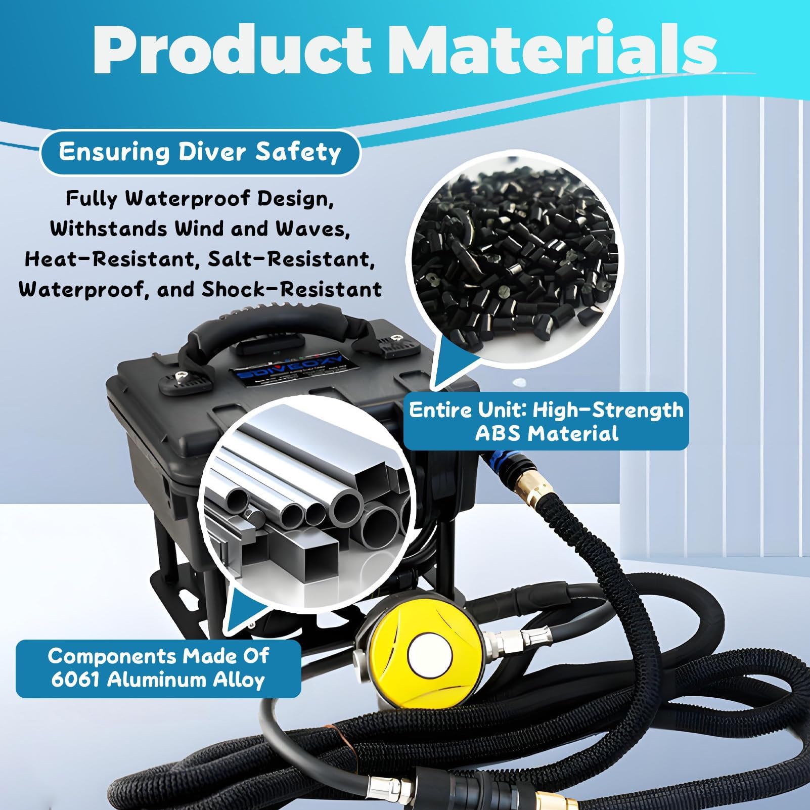 Sistema de Buceo Sin Tanque Recargable, Sistema de Ventilación para Buceo, Impermeable y Resistente a los Golpes,Larga Duración 60-70 minutos, para Buceo y Pesca