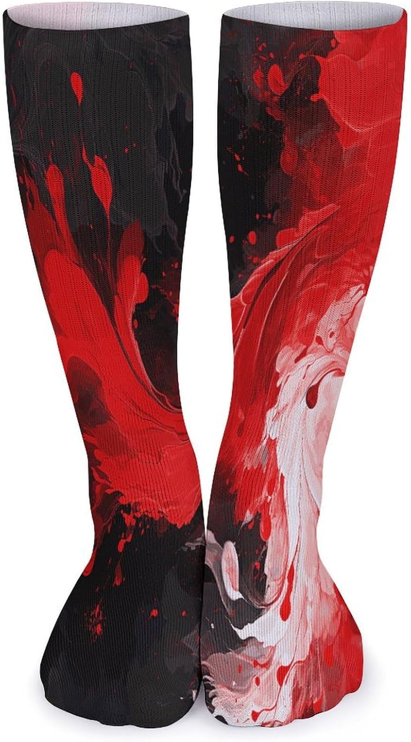 Red Black White Abstract Knee High Socks Cozy Knee High Socks Soft Mid-Length Sock for All Seasons Daily Wear Adult
