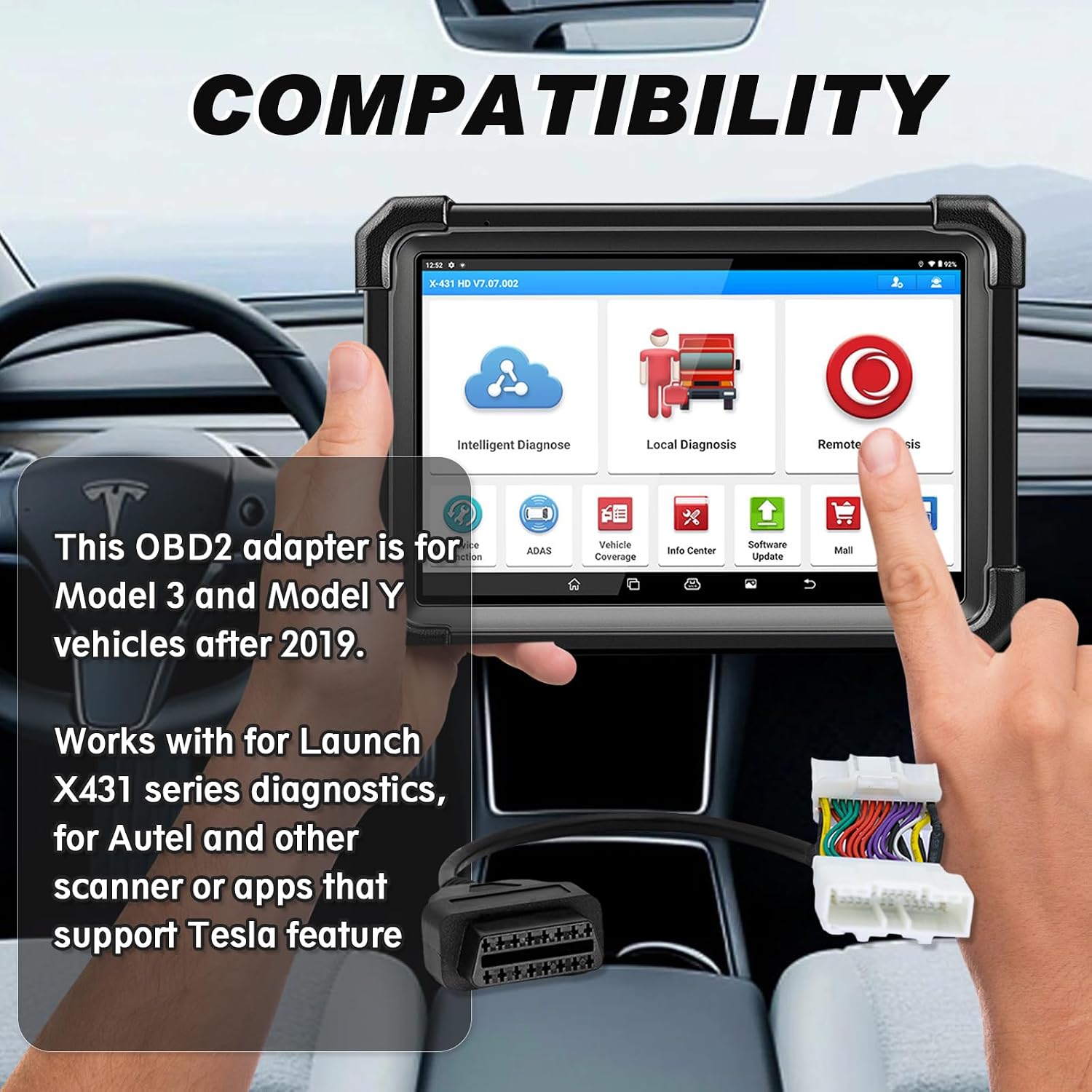 OBD2 Adapter for Tesla Model 3/Y, 26 Pin to 16 Pin OBD Diagnostic Cable Connector,26pin Adapter for Tesla Model 3 Y for 2019-Present Vehicle,Compatible with X431 Scanner and Other Code Reader