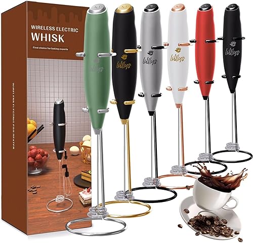 Mini espumador de leche de mano - Cocomoción mini mezclador de bebidas para café caliente batidor eléctrico con soporte varita mezcladora de café