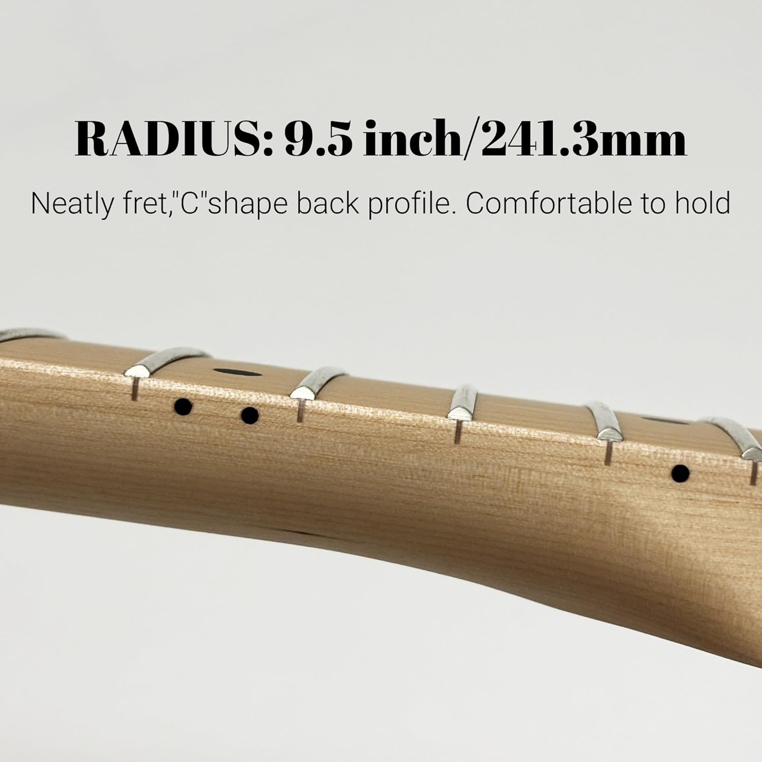 Strat Guitar Neck 22 Frets, 25.5'' Maple Wood Modern C Shape ST Guitar Necks with Radius 9.5'' Fretboard Medium Jumbo Fret for Stratocaster Guitar Parts Replacement